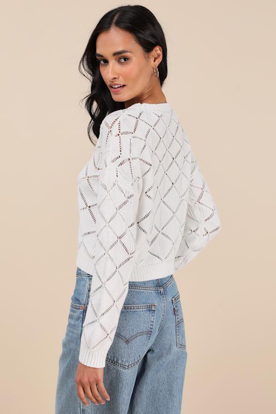 Effortlessly Delightful Ivory Pointelle Knit Sweater Top Product Image