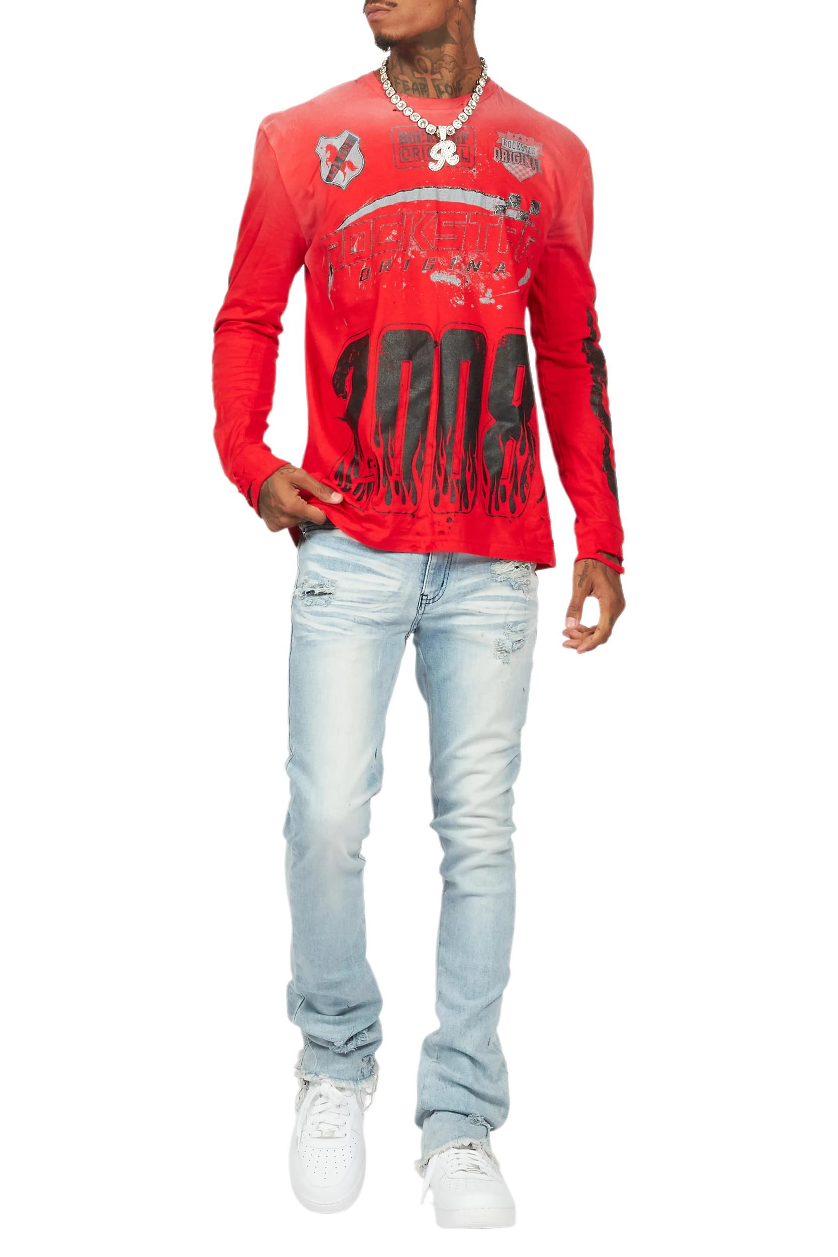 Amos Red Long Sleeve Graphic T-Shirt Male Product Image