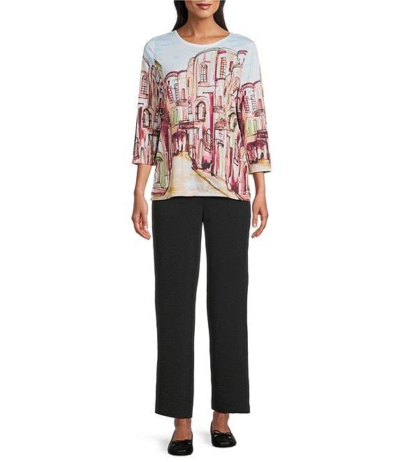 Allison Daley Embellished Rue Paris Print 3/4 Sleeve Crew Neck Knit Top Product Image