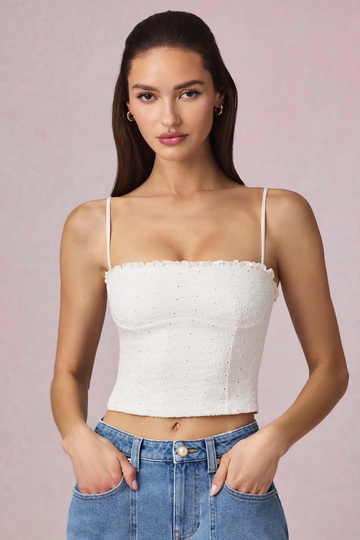 Broderie Anglaise Camisole Top in White Product Image