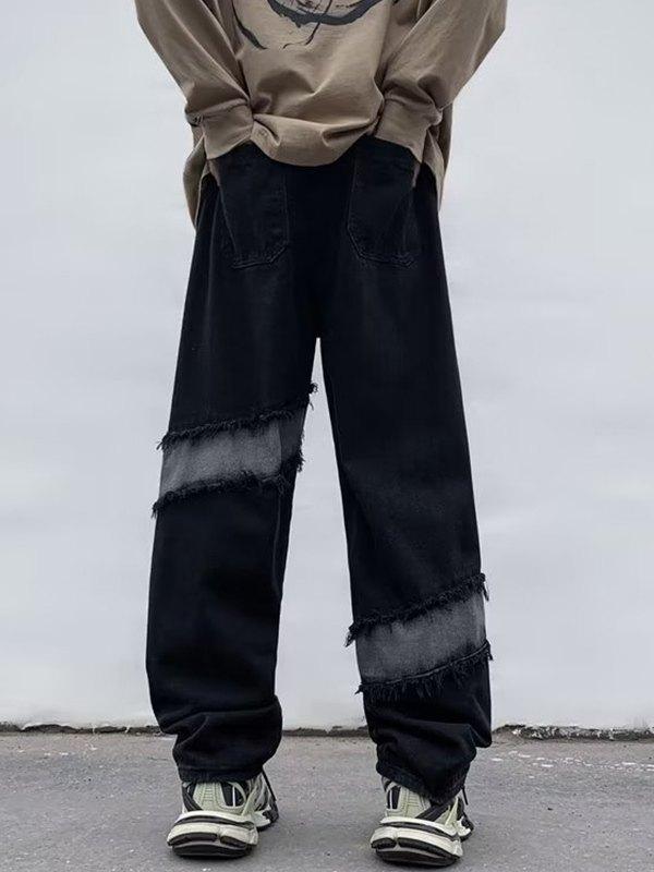 Men's Patchwork Distressed Loose Jeans Product Image