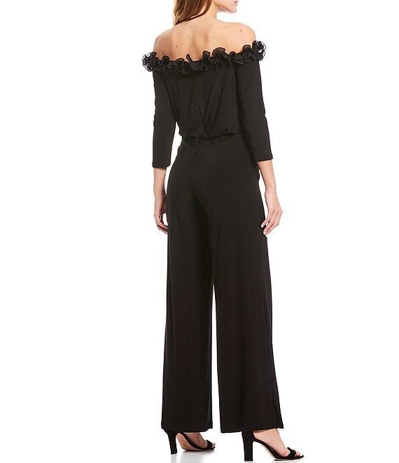Adrianna Papell Ruffle Off-the-Shoulder 3/4 Sleeve Jersey Jumpsuit Product Image