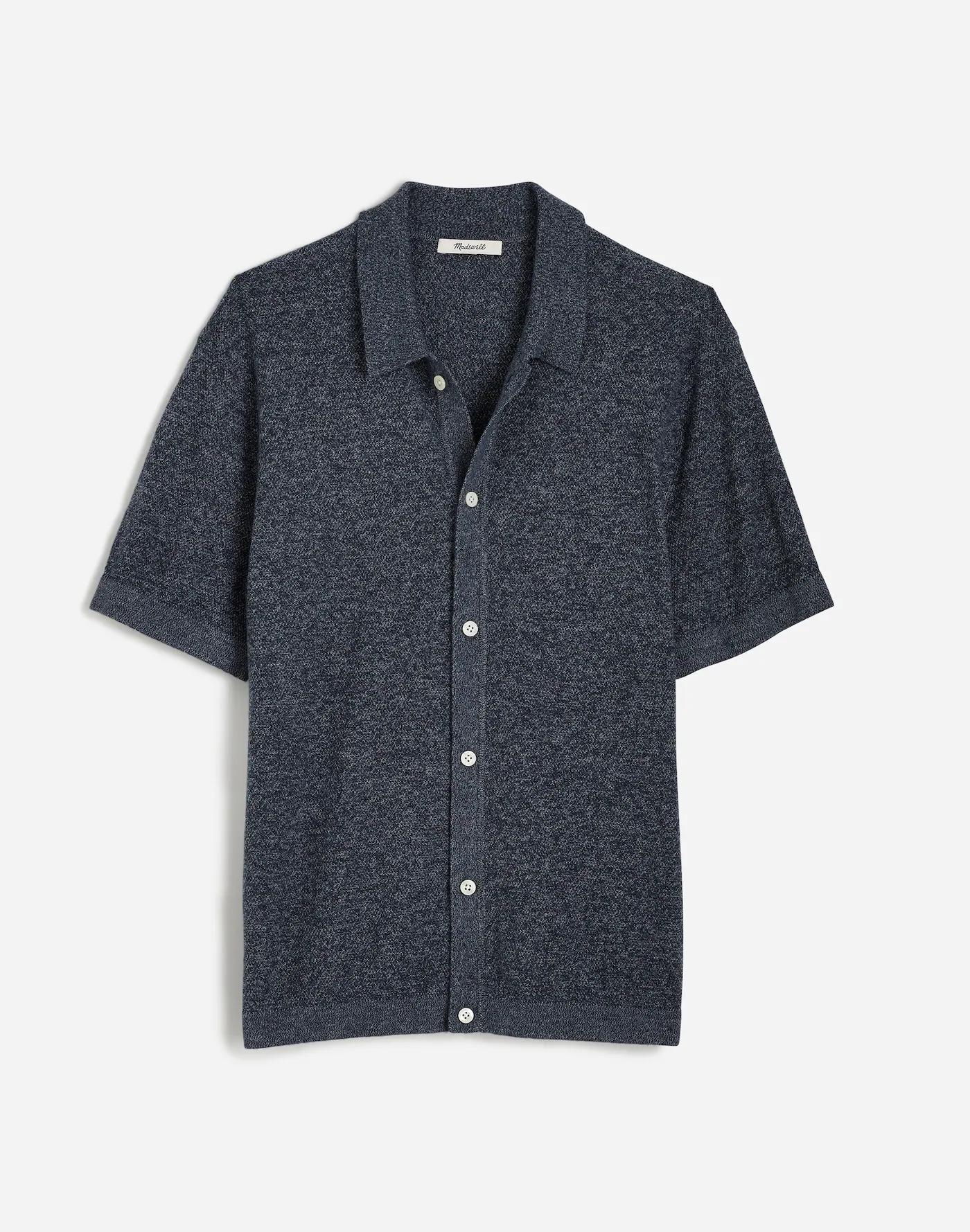 Marled Cotton Button-Up Sweater Polo Product Image
