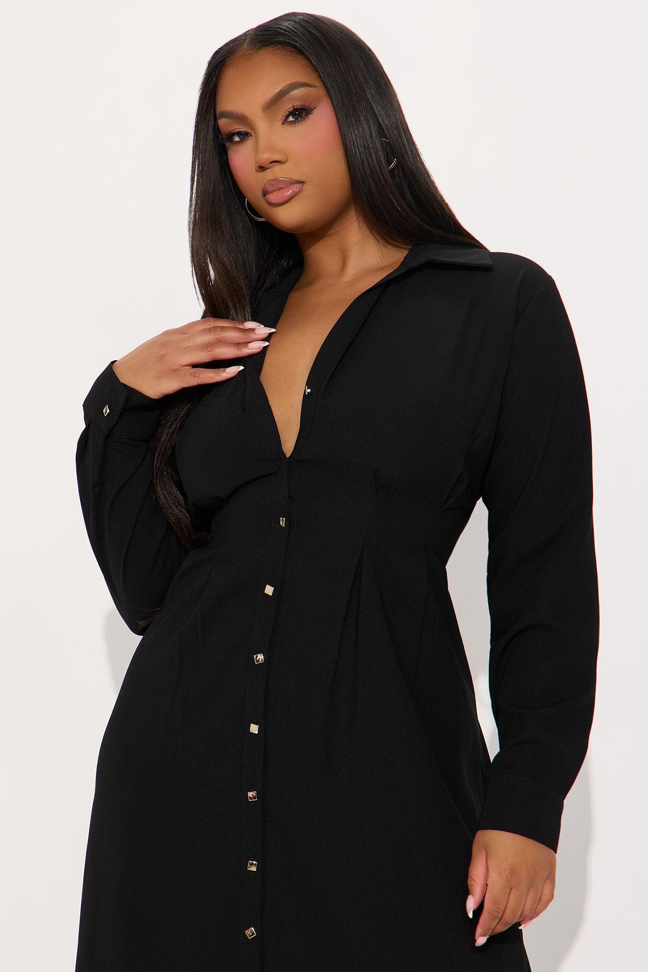 Ophelia Button Down Midi Shirt Dress - Black Product Image