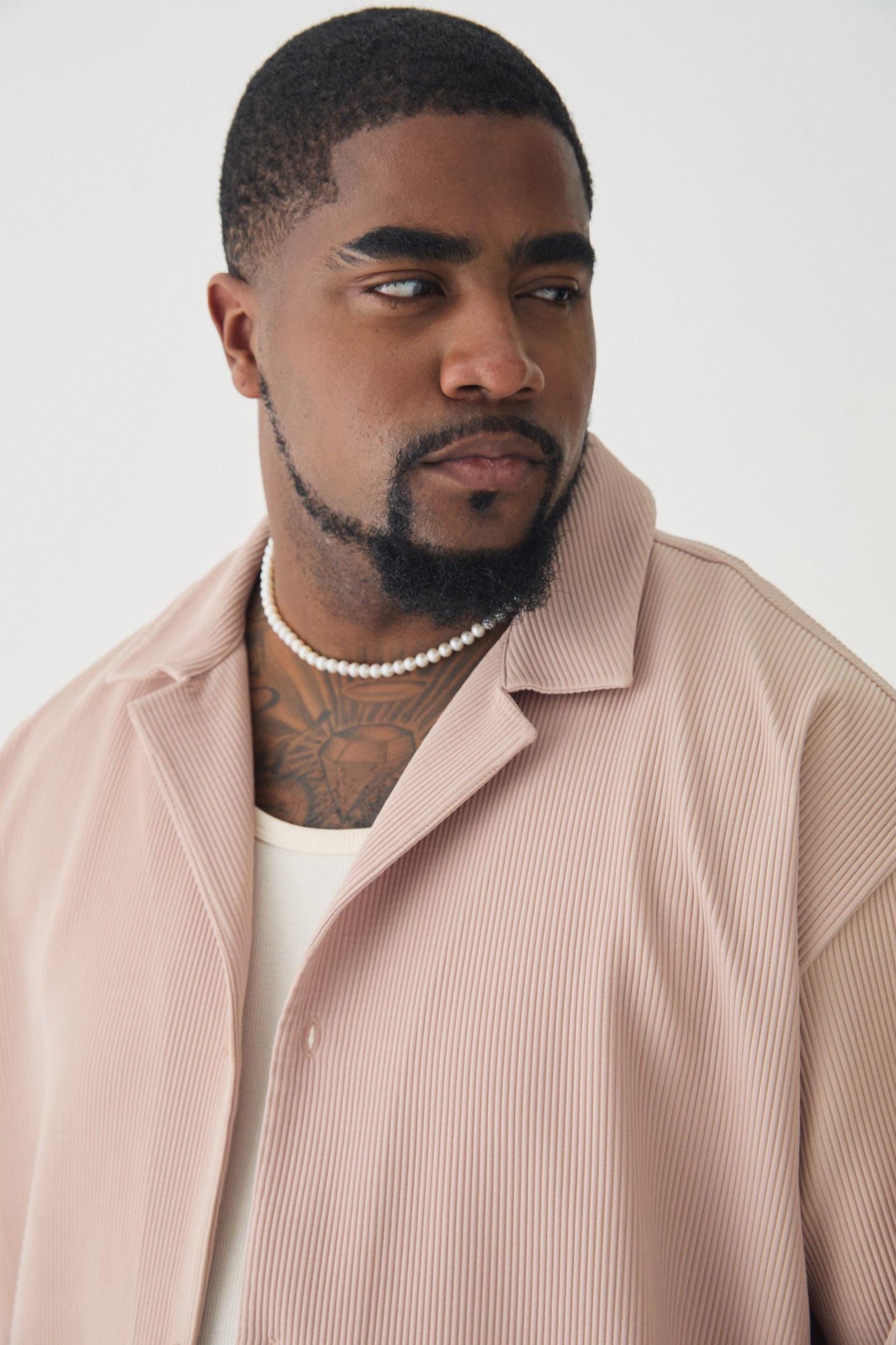 Plus Pleated Long Sleeve Revere Shirt | boohooMAN USA Product Image