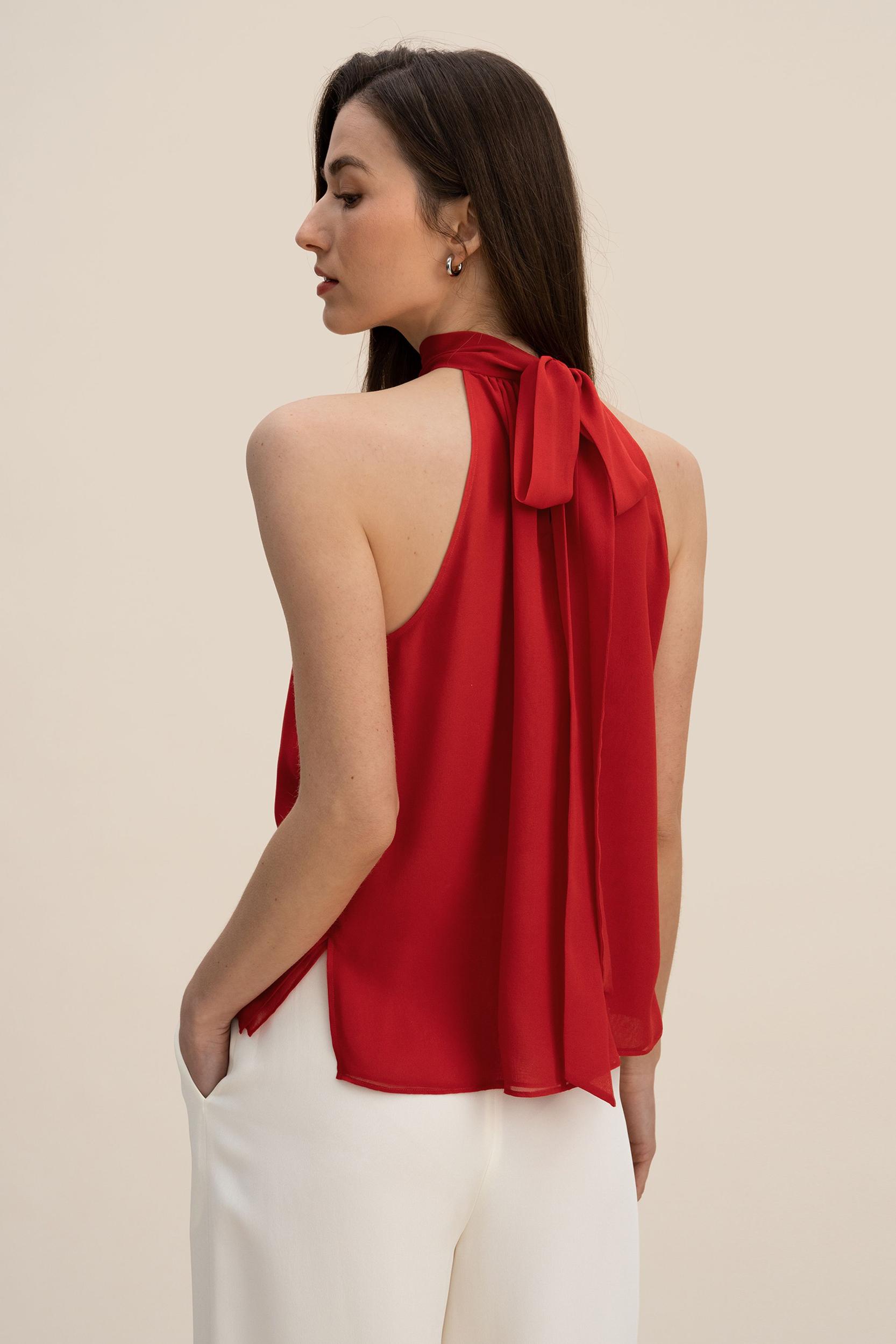 LILYSILK Silk Blouse Women Halter Neck Lily White 4 Product Image