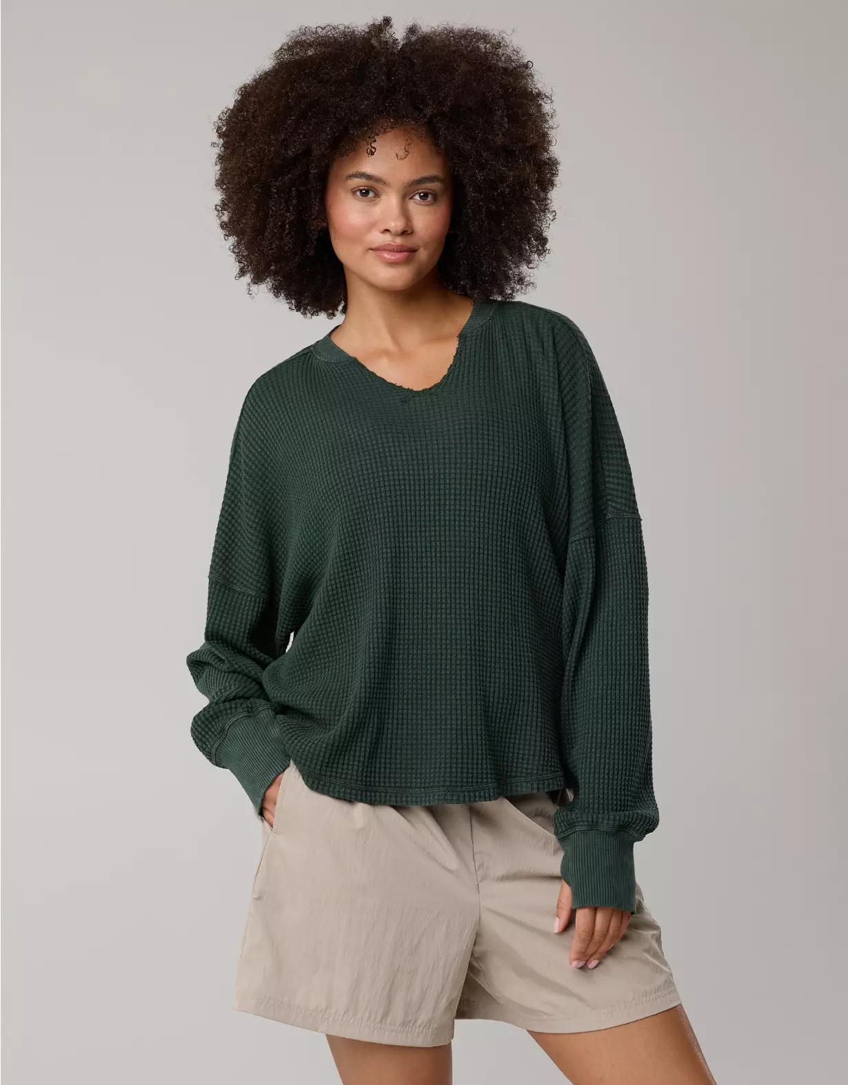 OFFLINE By Aerie Wow! Waffle Notch Neck Long Sleeve T-Shirt Women's Product Image