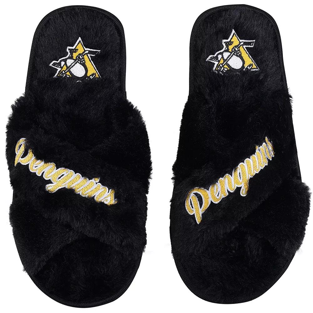 Women's FOCO Pittsburgh Penguins Script Cross Slide Slippers,  Product Image