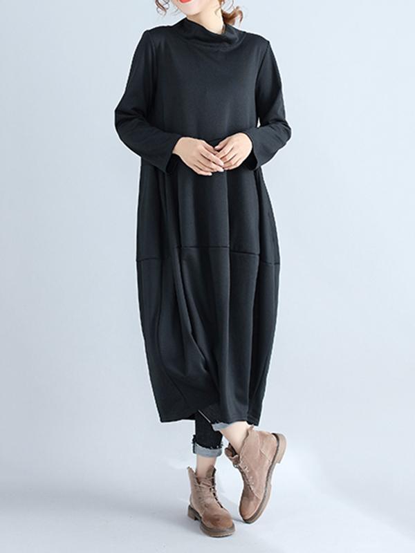 Casual Loose Plus Size Solid Color Hooded Midi Dresses Product Image