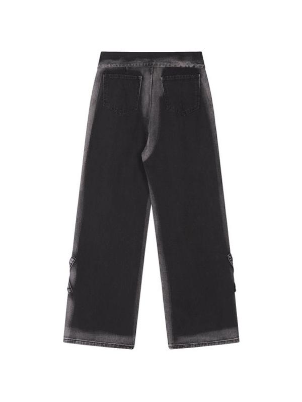 Men's Street Ombre Tie Dye Turned Waist Loose Jeans Product Image