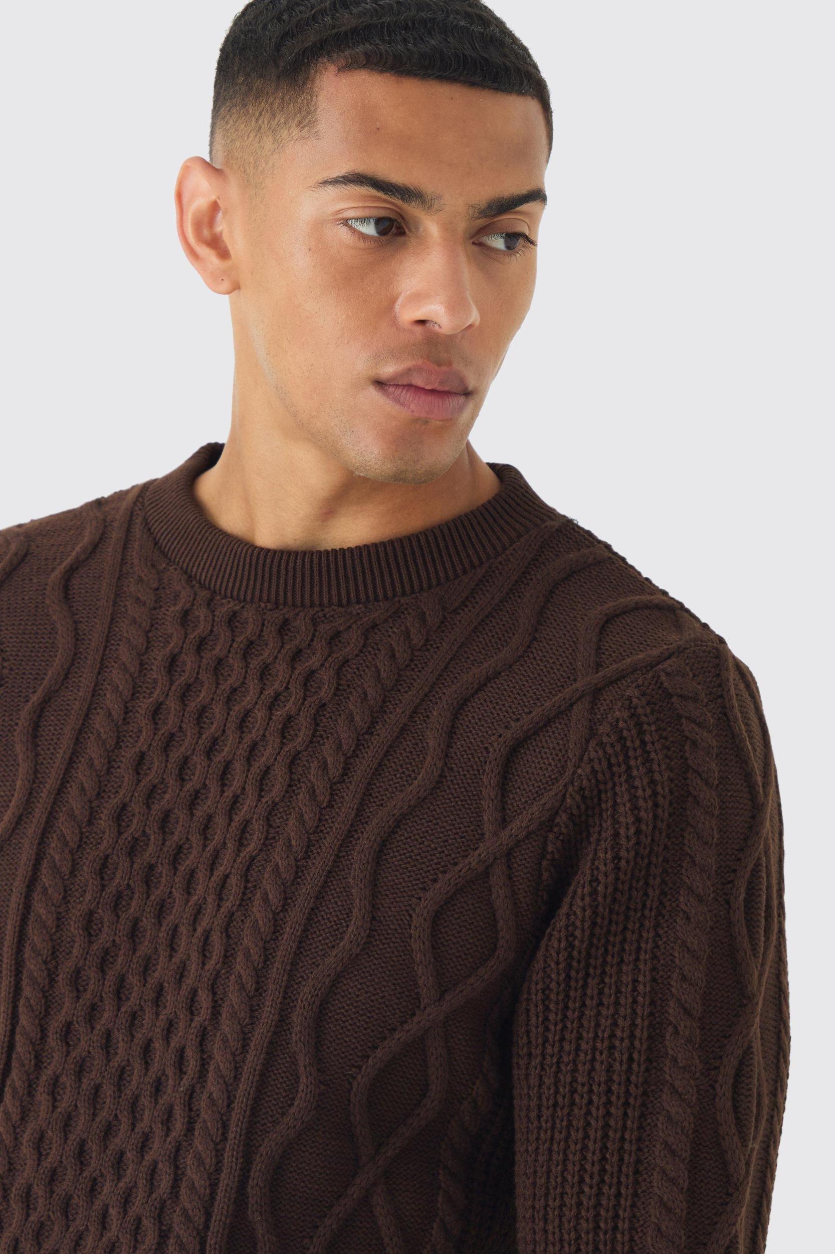 Regular Cable Knit Sweater | boohooMAN USA Product Image