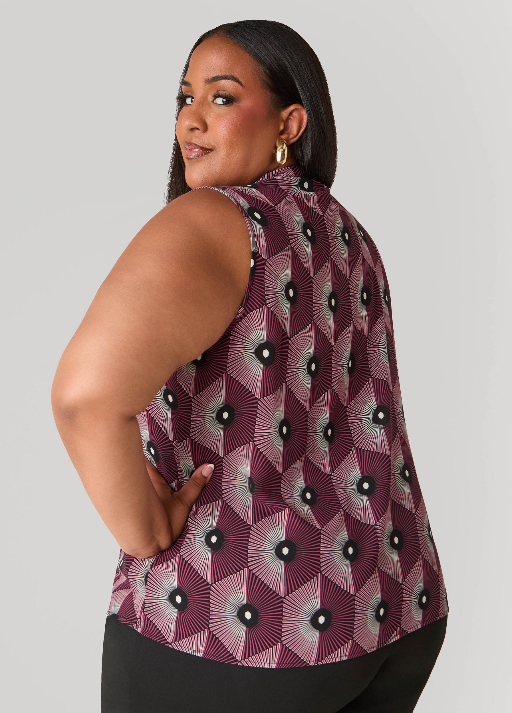 Geo Print Tie Neck Blouse Product Image