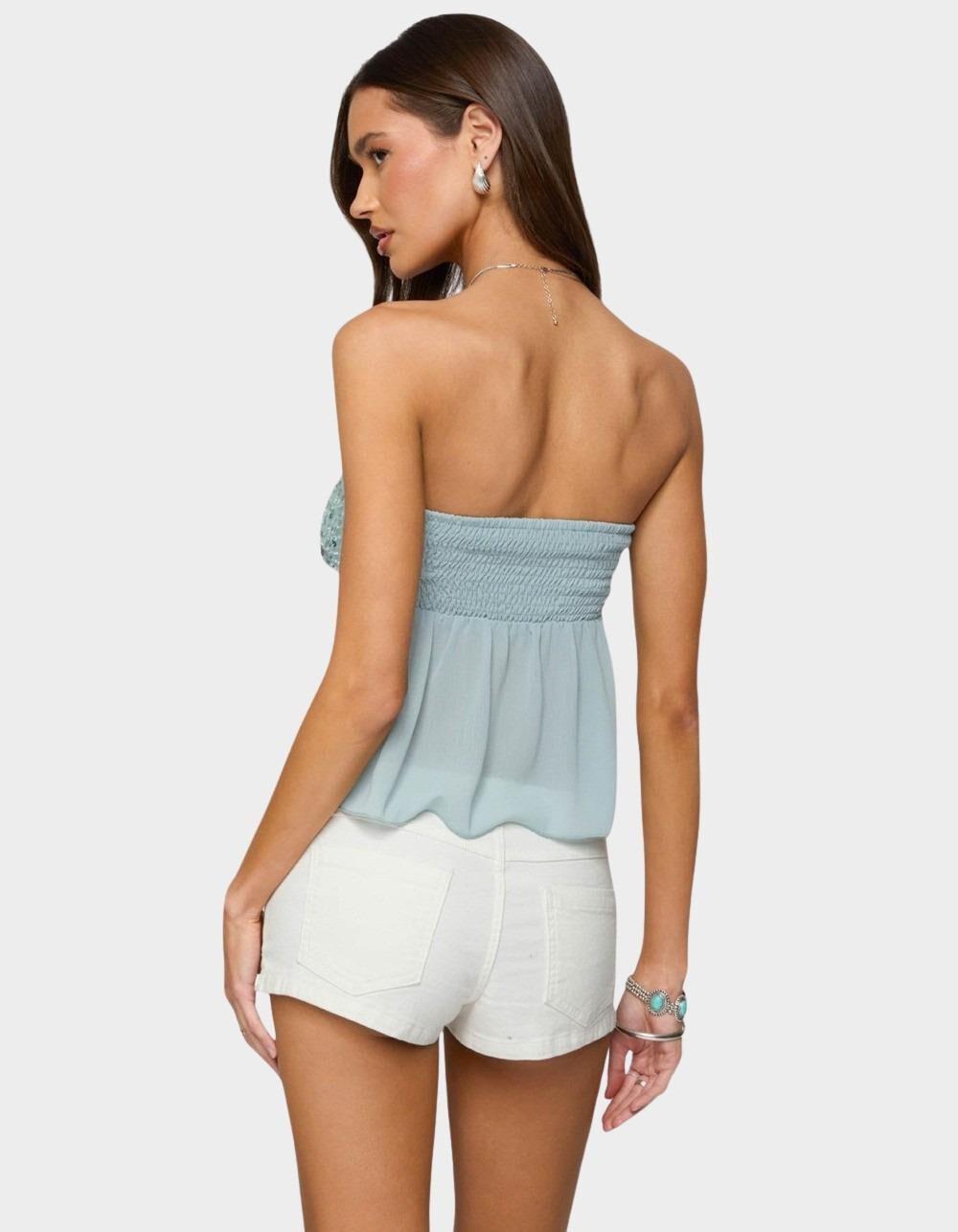 EDIKTED Beadie Sheer Chiffon Strapless Top - LIGHT BLUE Product Image