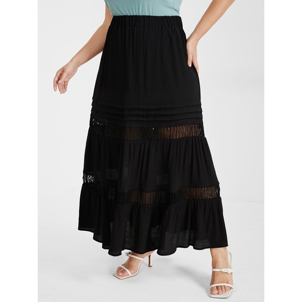 Plus Size Eyelet Lace Patchwork Elastic Waist Skirt Women Black Elegant Patchwork Loose No stretch Dailywear Skirts BloomChic 10/M Product Image