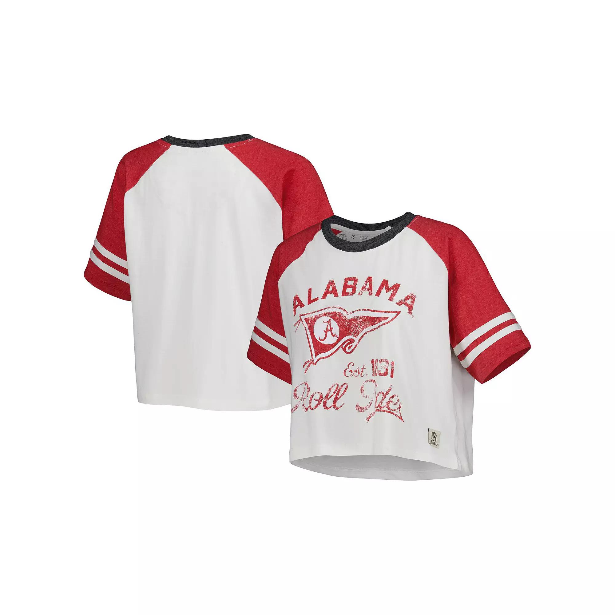 Women's Pressbox White Alabama Crimson Tide Melange Beaumont Cropped Raglan T-Shirt, Size: Small Product Image