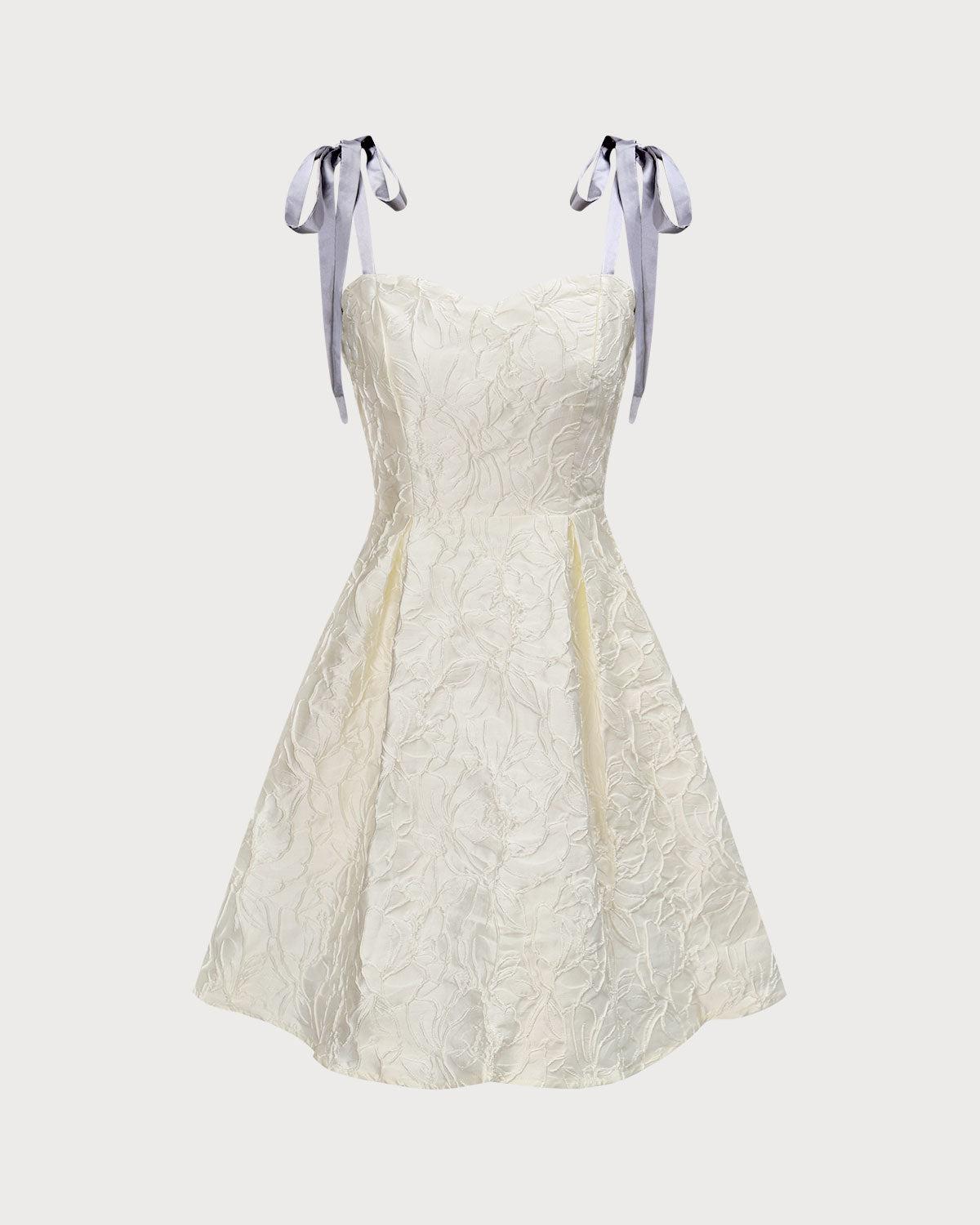 The Off White Jacquard Tie Strap Mini Dress Product Image