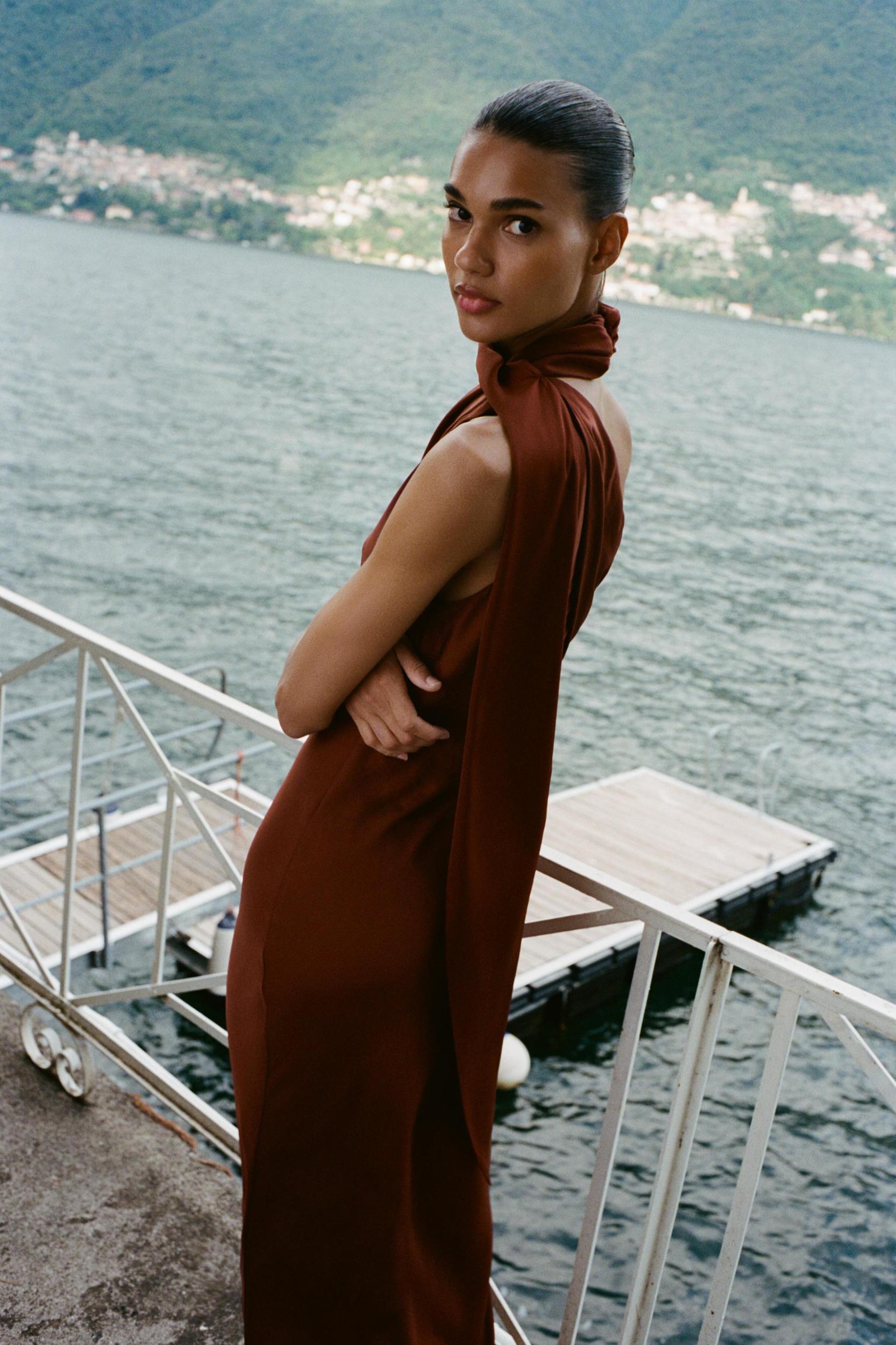 ASYMMETRIC SCARF MIDI DRESS Product Image