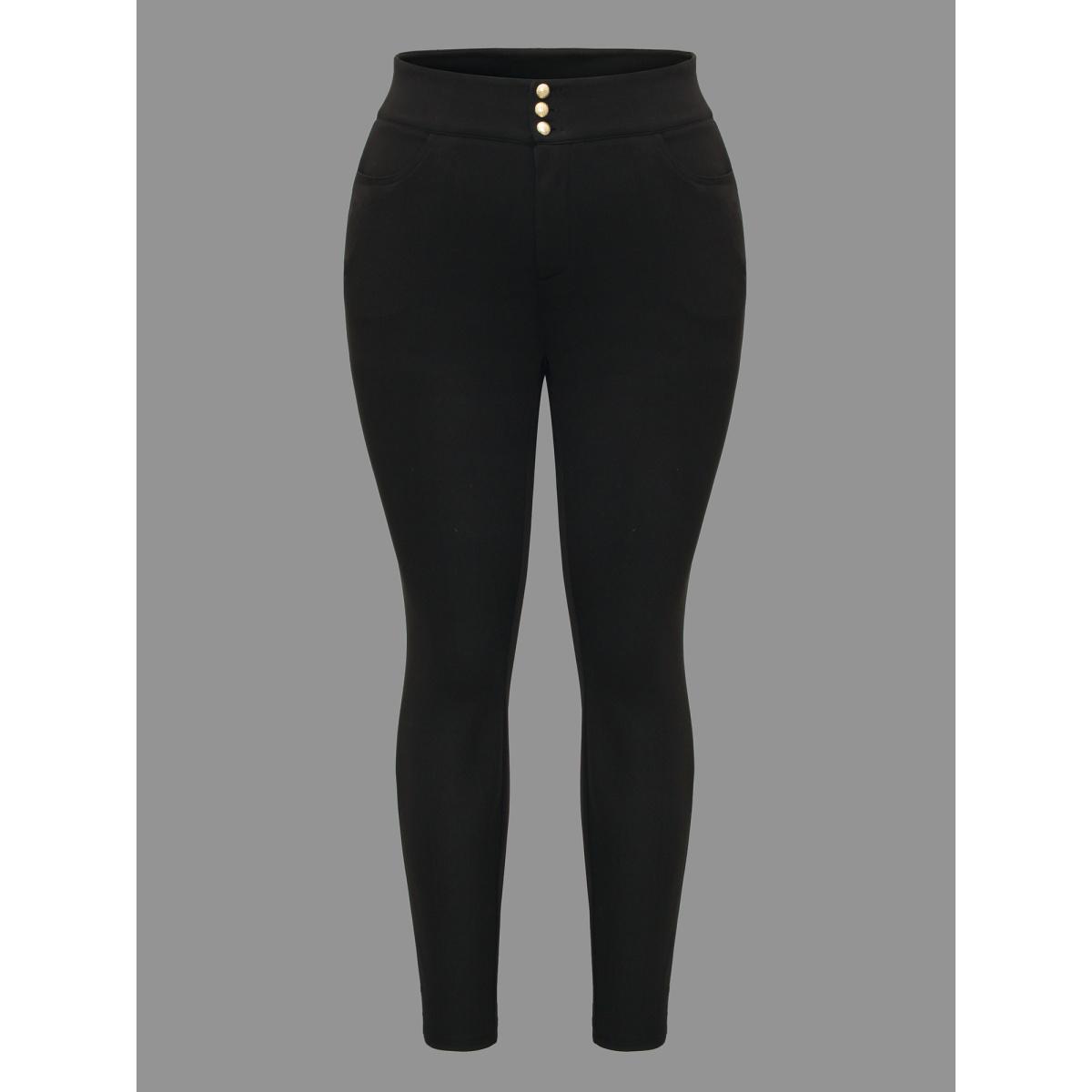 Plus Size Mid Rise Buckle Detail Skinny Pants Women Black Elegant Skinny Mid Rise Everyday Pants BloomChic 14-16/1X Product Image