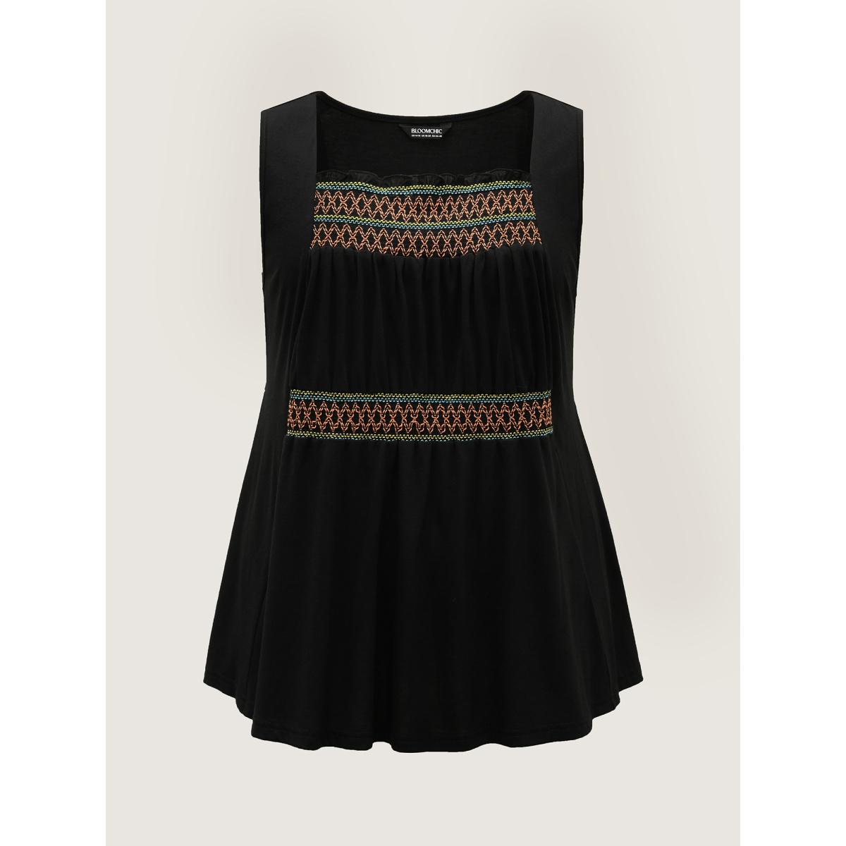 Plus Size Colorful Shirred Detail Offsleeves Tank Top Women Black Gathered Non Vacation Tank Tops Camis BloomChic 22-24/3X Product Image