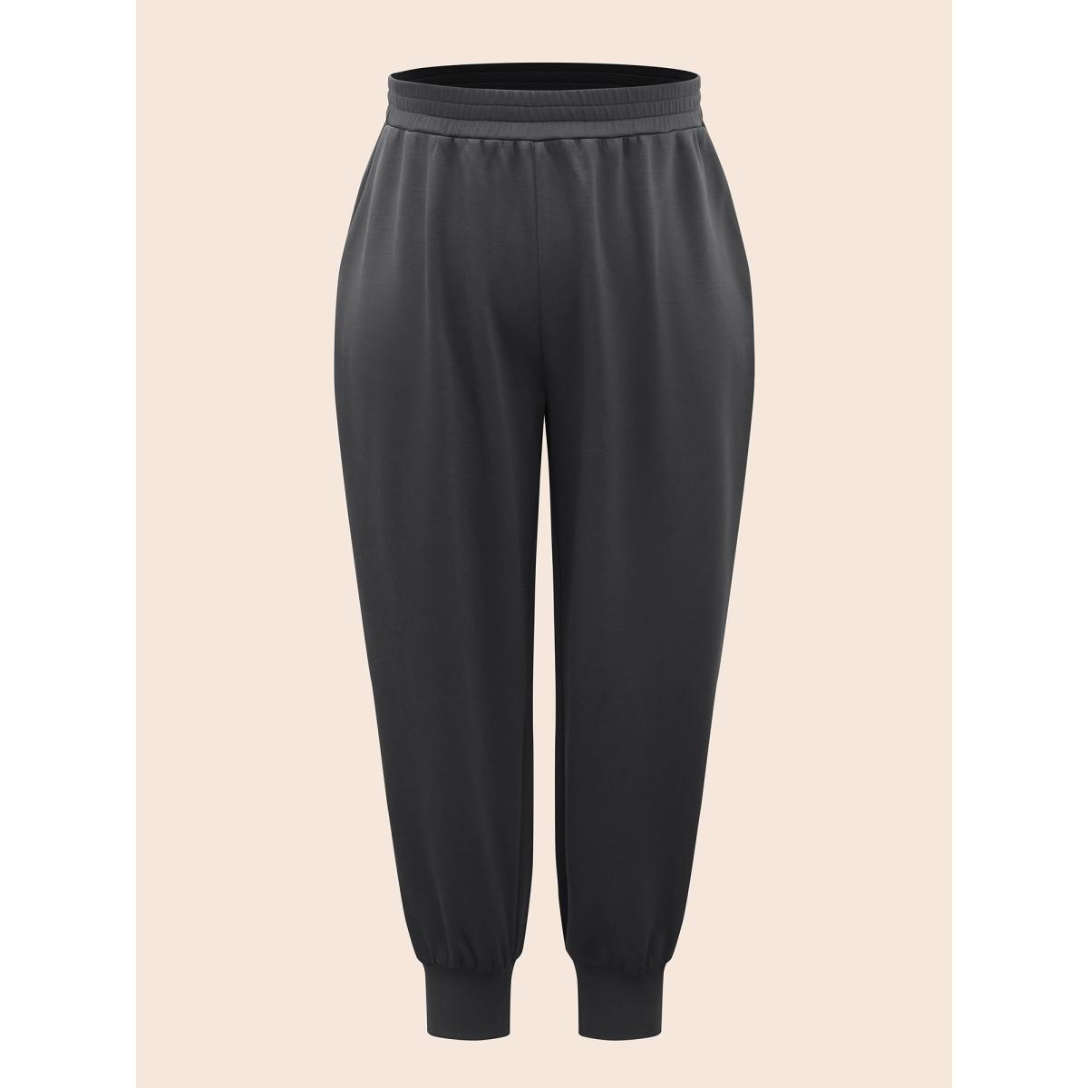 Plus Size Solid Elastic Waist Carrot Pants Women DimGray Casual Mid Rise Everyday Pants BloomChic 18-20/2X Product Image