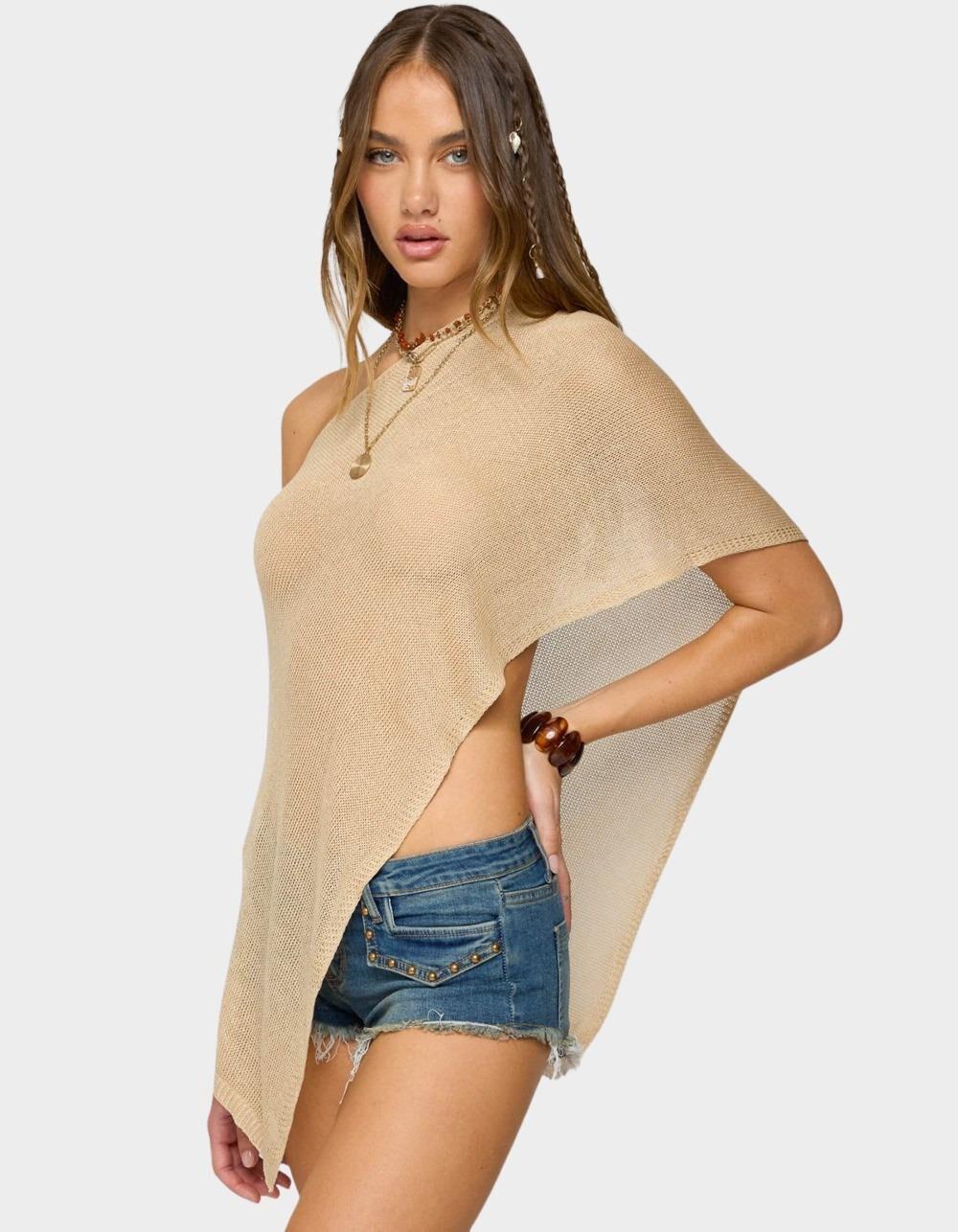 EDIKTED Azalia Asymmetric Knit Top - BEIGE Product Image