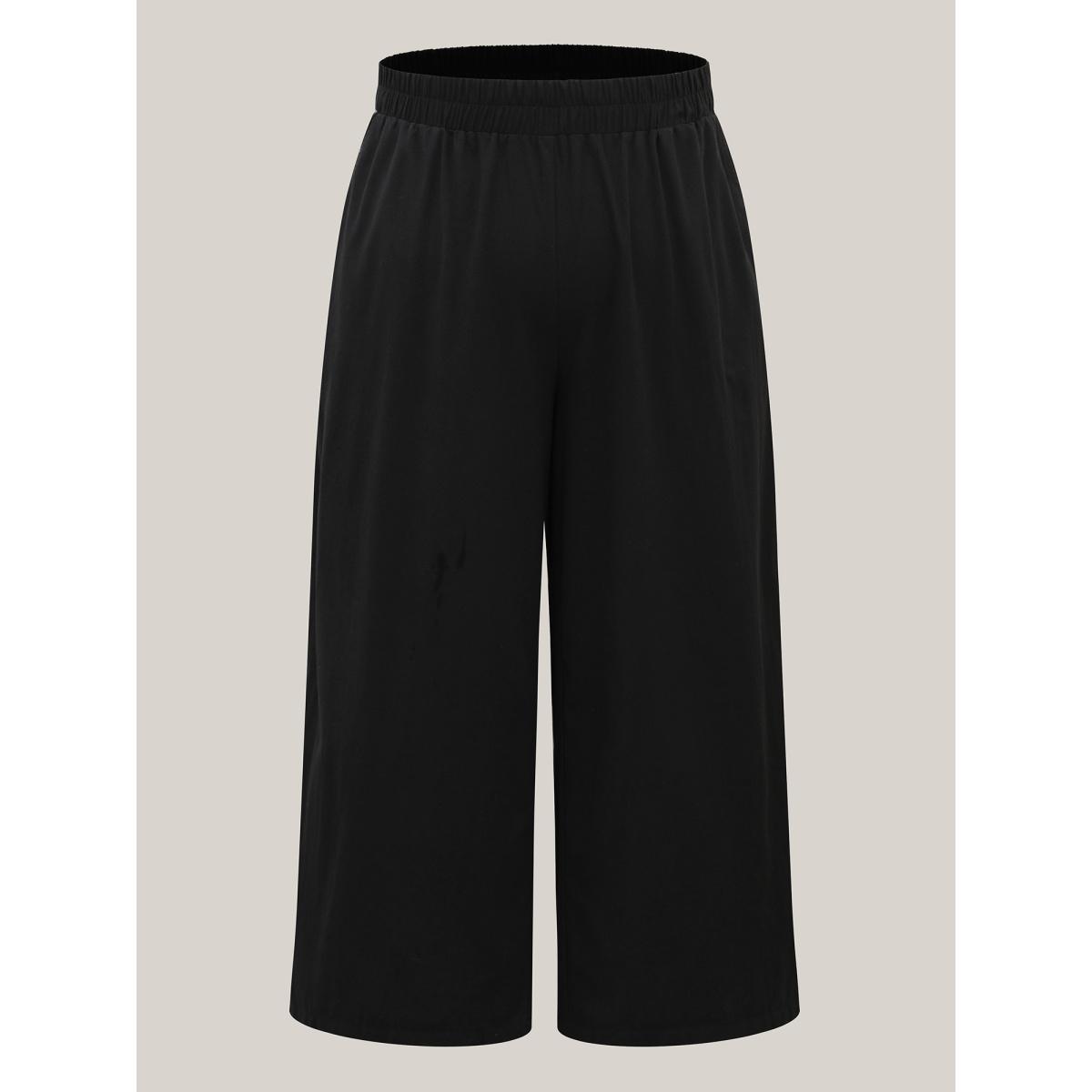 Plus Size Lace Detail Solid Straight-Leg Pants Women Black Resort Straight Leg Mid Rise Vacation Pants BloomChic 22-24/3X Product Image