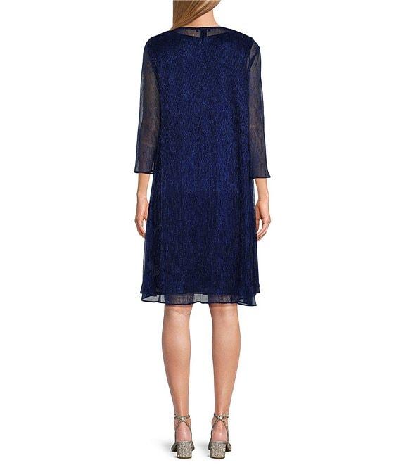 Le Bos Metallic Fortuny Round Neck 3/4 Sleeve Cascade Duster 2-Piece Jacket Dress Product Image