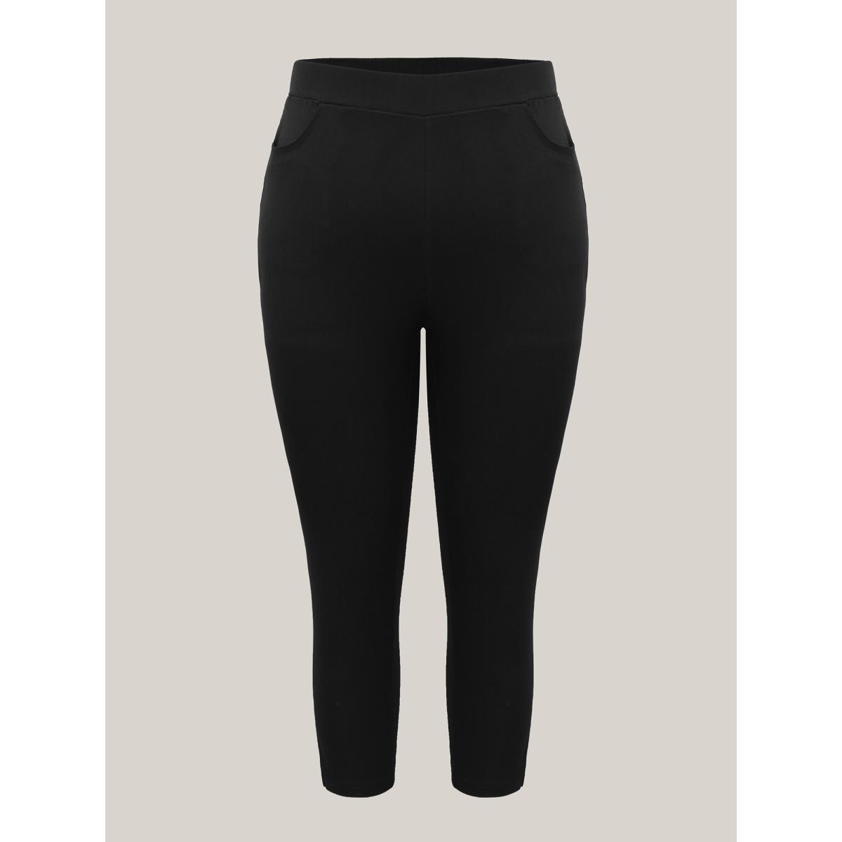 Plus Size Stretch Split Hem Pockets Skinny Pants Women Black Office Skinny Mid Rise Office Pants BloomChic 12/L Product Image