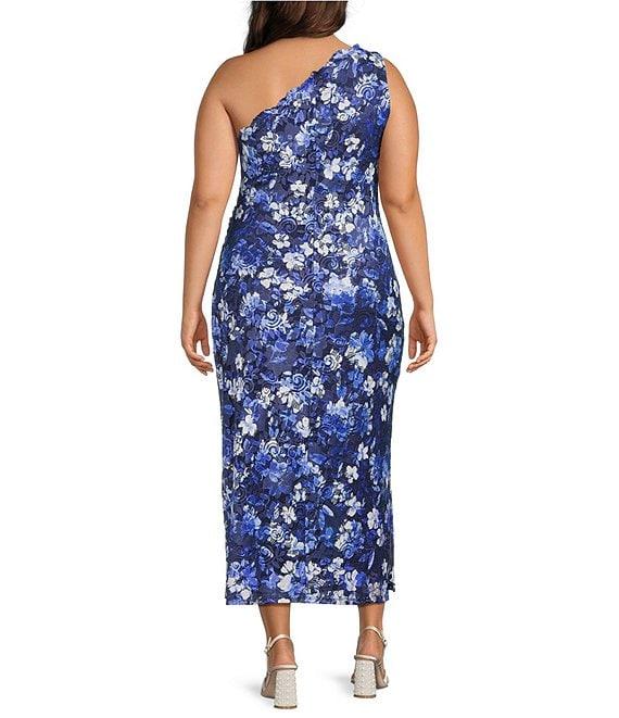 Marina Plus Size One Shoulder Sleeveless Floral Lace Sheath Dress Product Image
