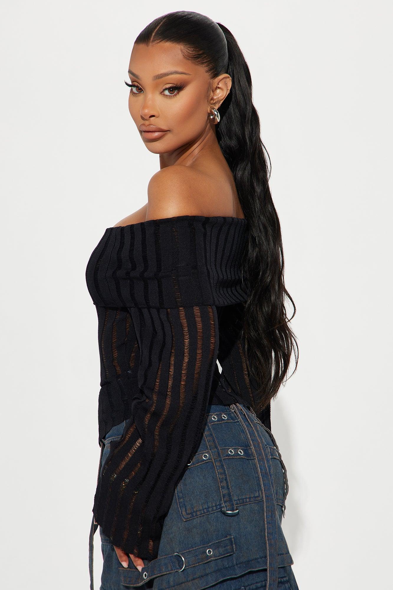 Take Your Time Off Shoulder Sweater - Black Product Image
