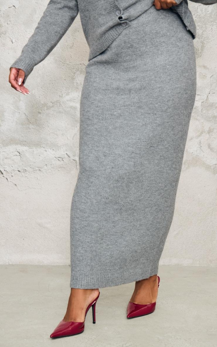 Plus Ash Grey Melange Soft Knit Maxi Skirt Product Image