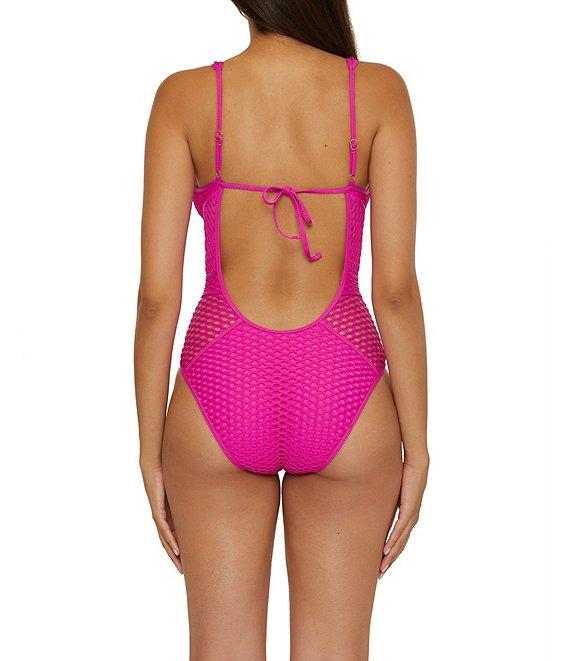 Becca By Rebecca Virtue Castaway Fishnet Texture Plunge Neck One Piece Swimsuit Product Image