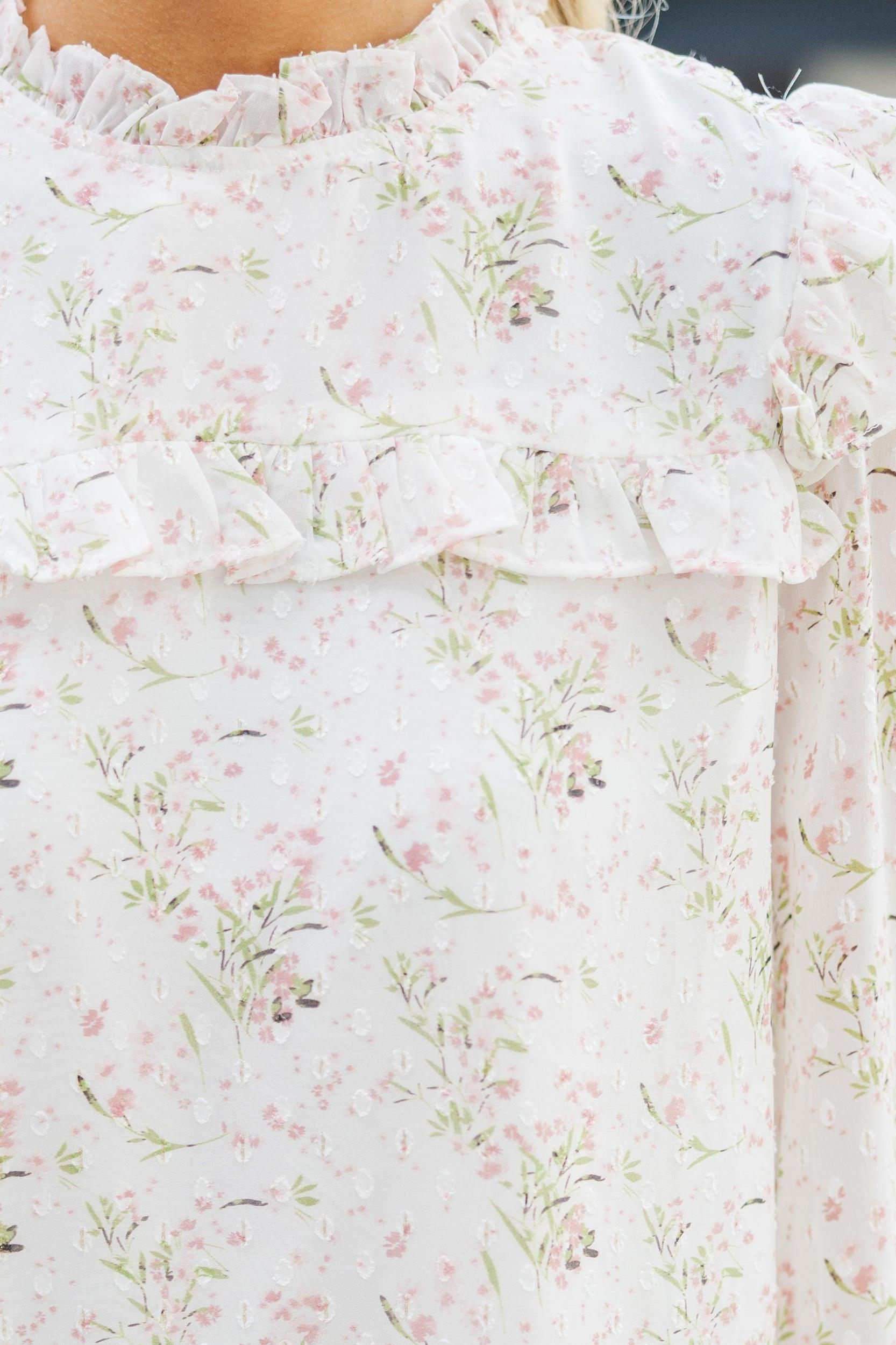 Romantic History Cream Ditsy Floral Ruffled Blouse Female Product Image