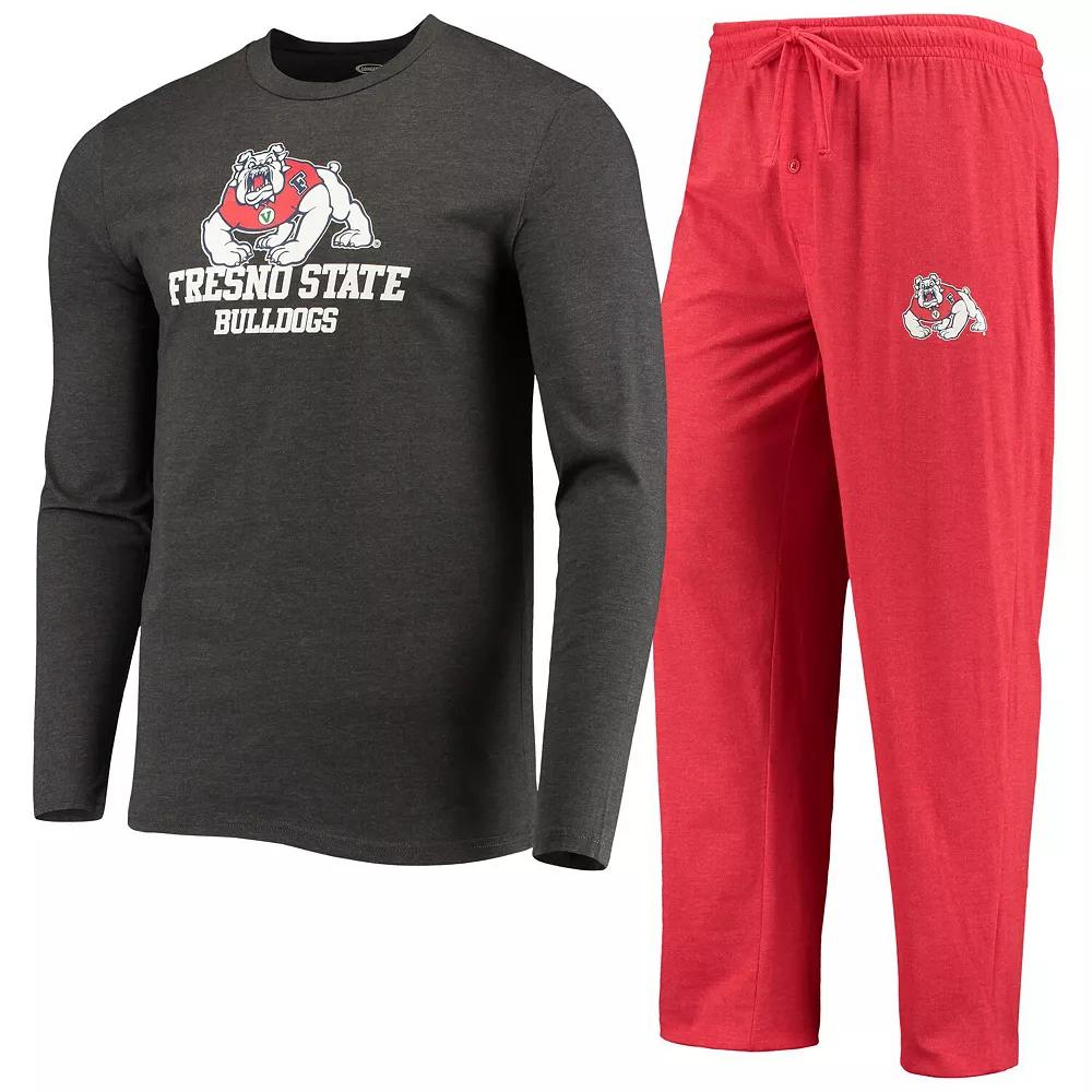 Men's Concepts Sport Red/Heathered Charcoal Fresno State Bulldogs Meter Long Sleeve T-Shirt & Pants Sleep Set, Size: Small, Csf Red Product Image