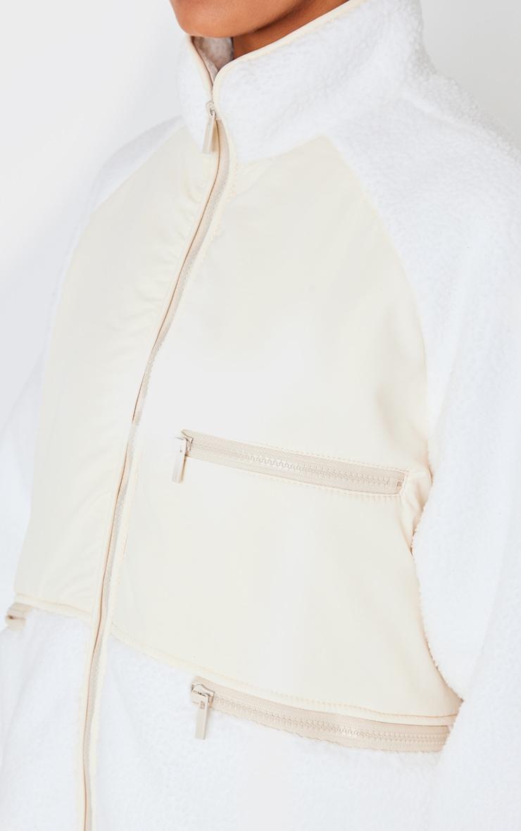 White Teddy Contrast Fleece Zip Up Jacket Product Image