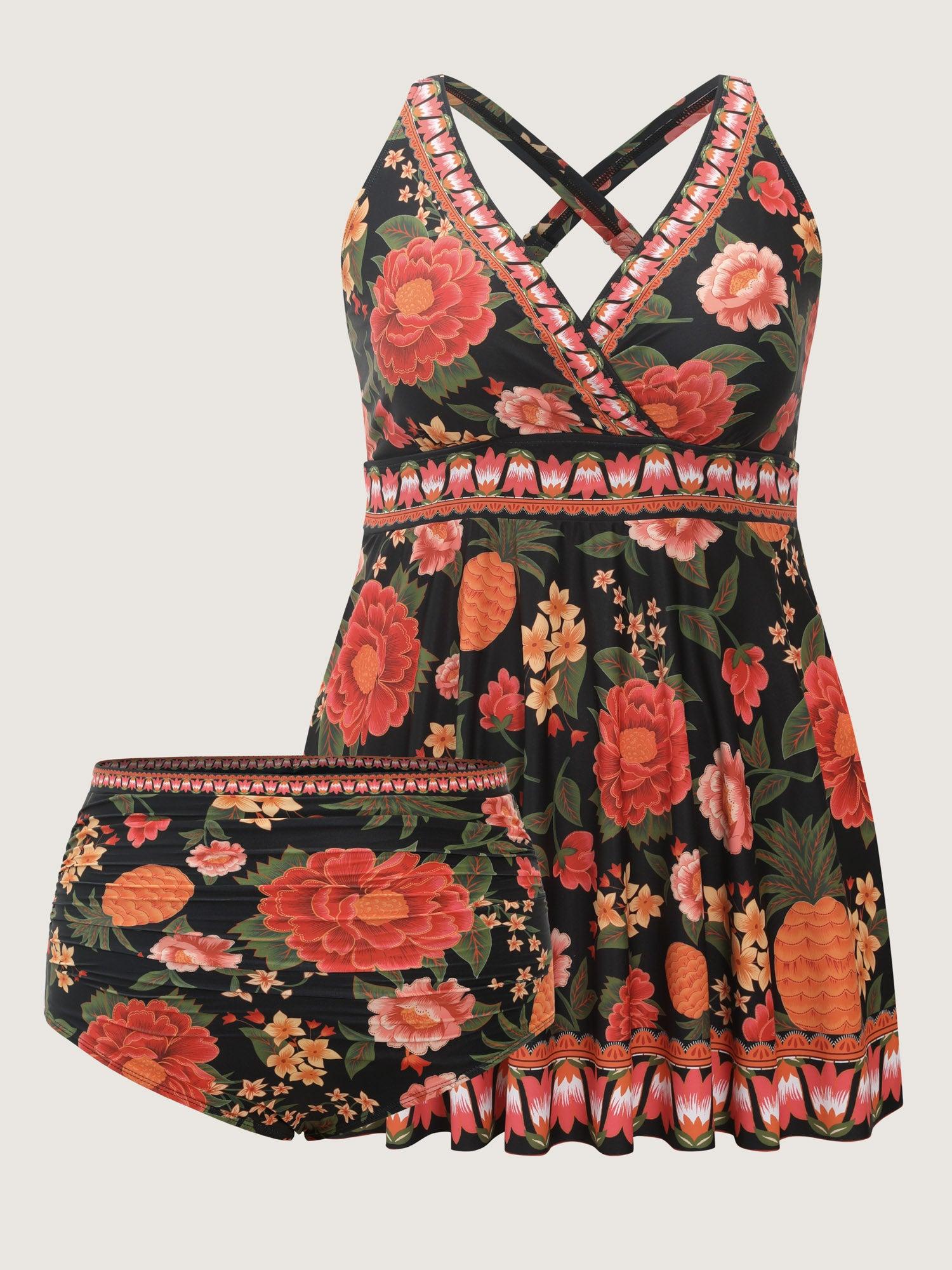 Floral Print Contrast Edge Swim Dress Female Product Image