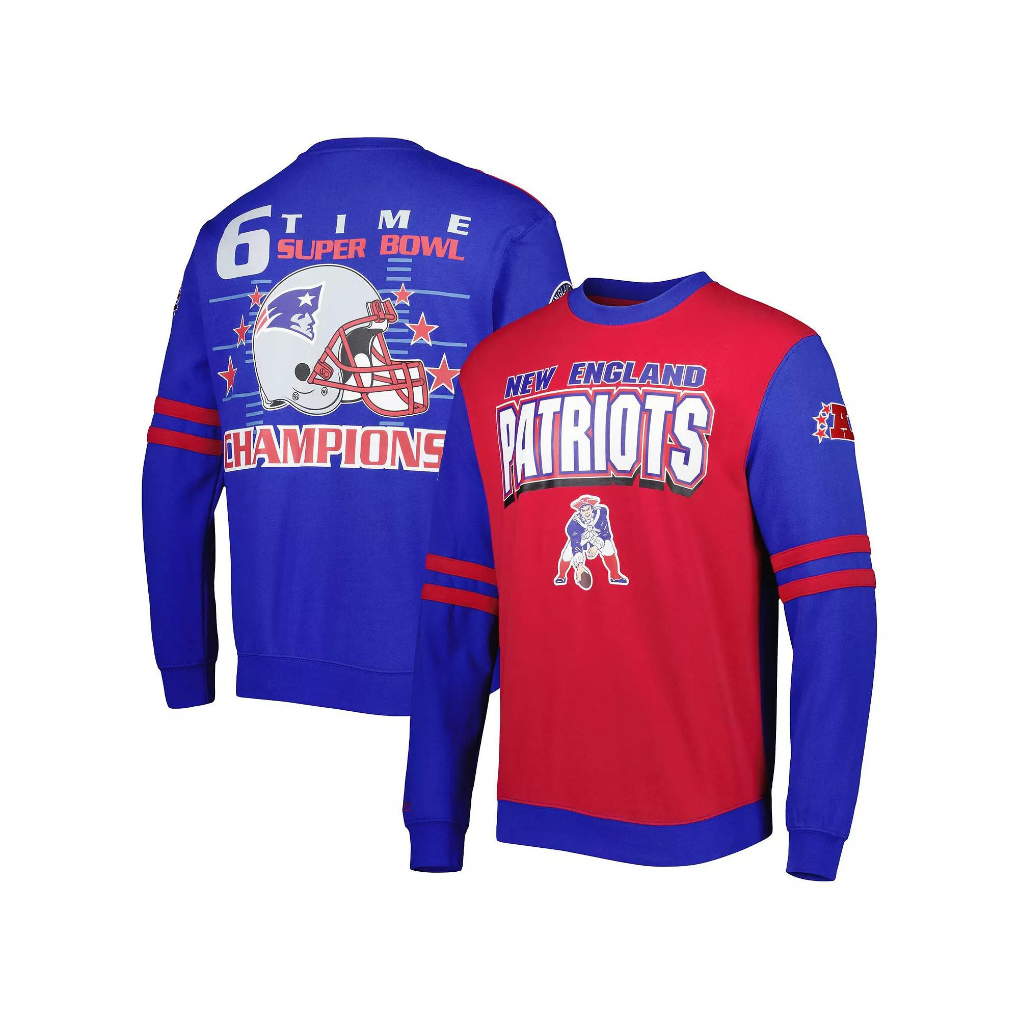 Men's Mitchell & Ness Red/Royal New England Patriots Big & Tall Gridiron Classics Pullover Sweatshirt,  Product Image