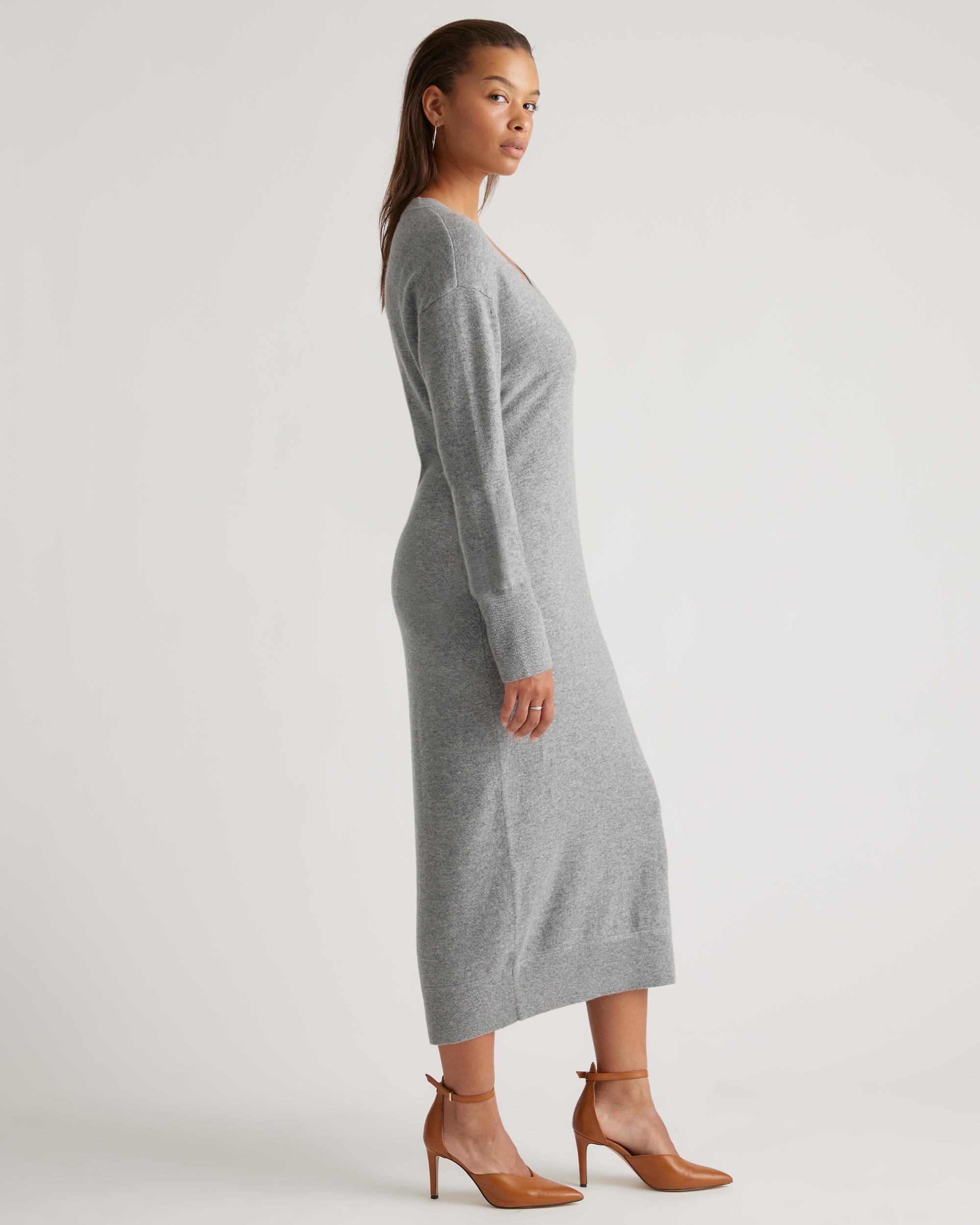 Quince | Women's Mongolian Cashmere V-Neck Midi Sweater Dress Product Image