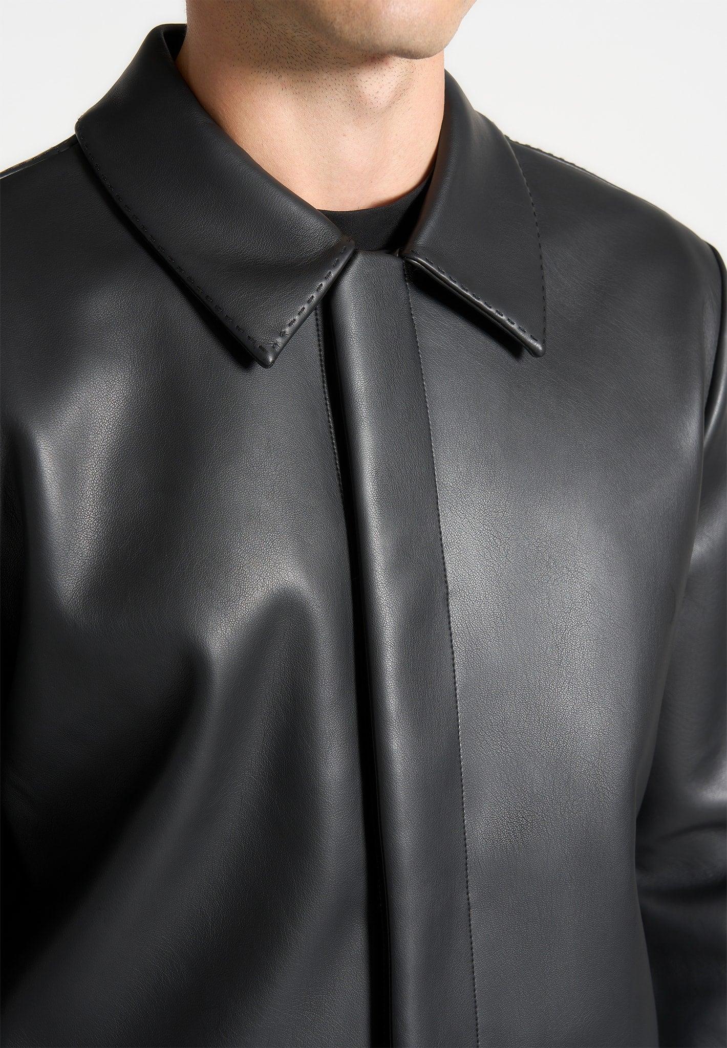 Minimal Leather Shirt - Black Male Product Image
