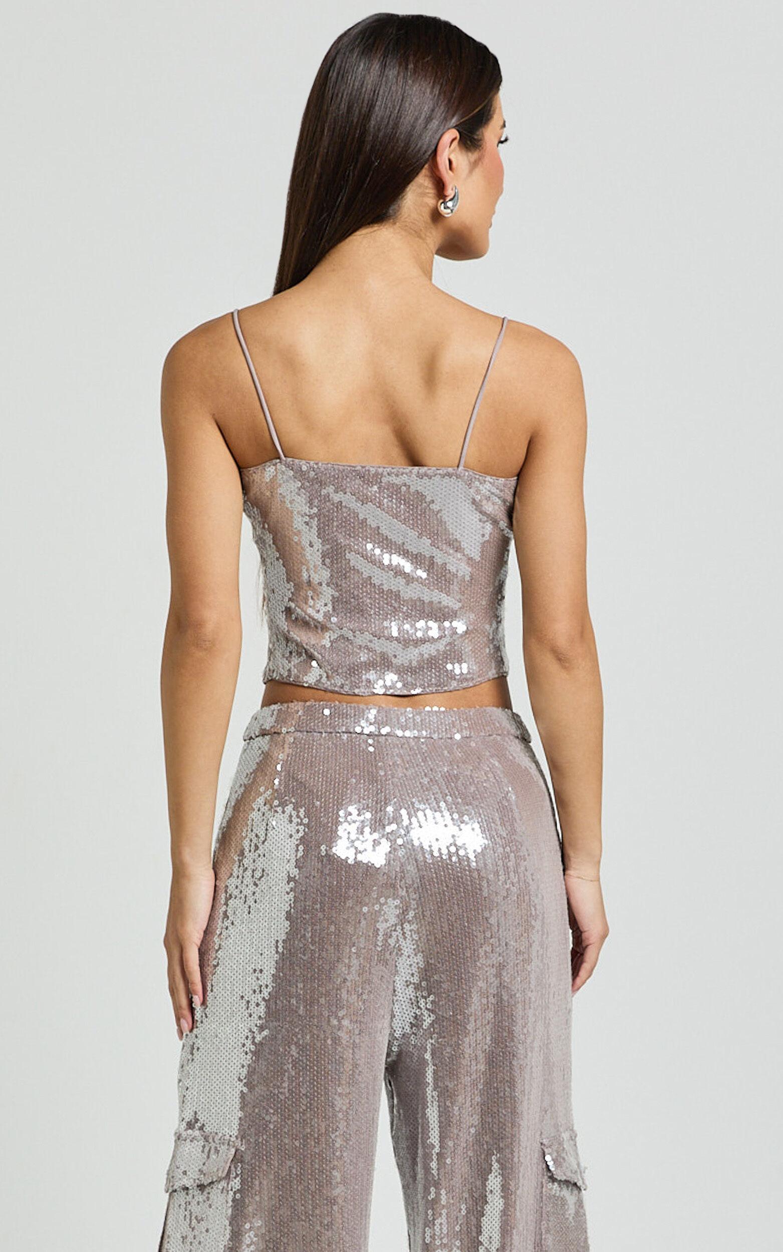 Tricia Top - Sequin Cami Top in Grey Product Image