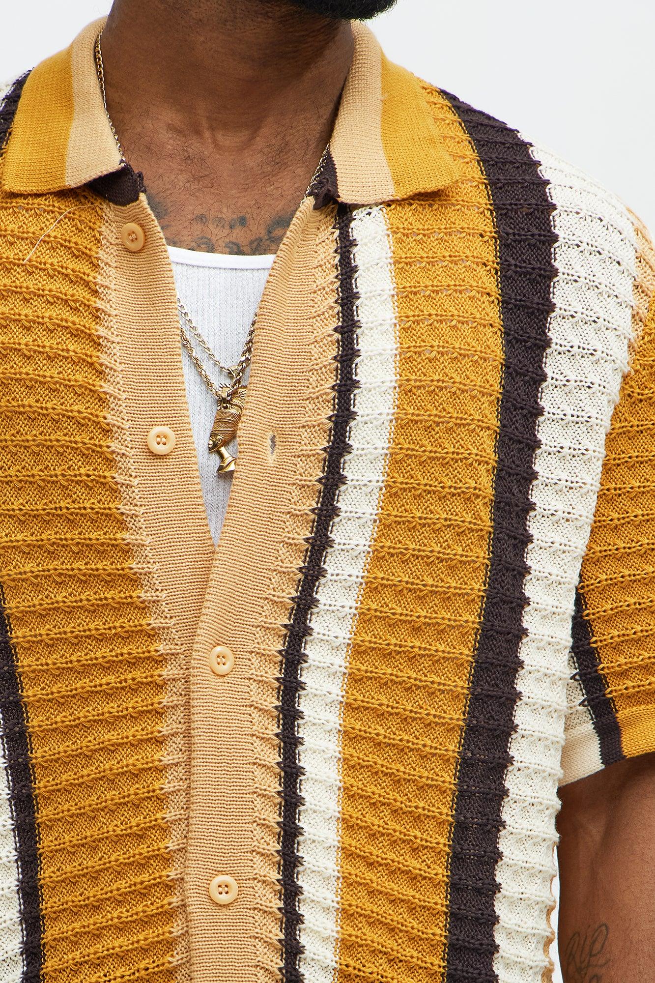 Carson Stripe Short Sleeve Knitted Shirt - Mustard/combo Product Image