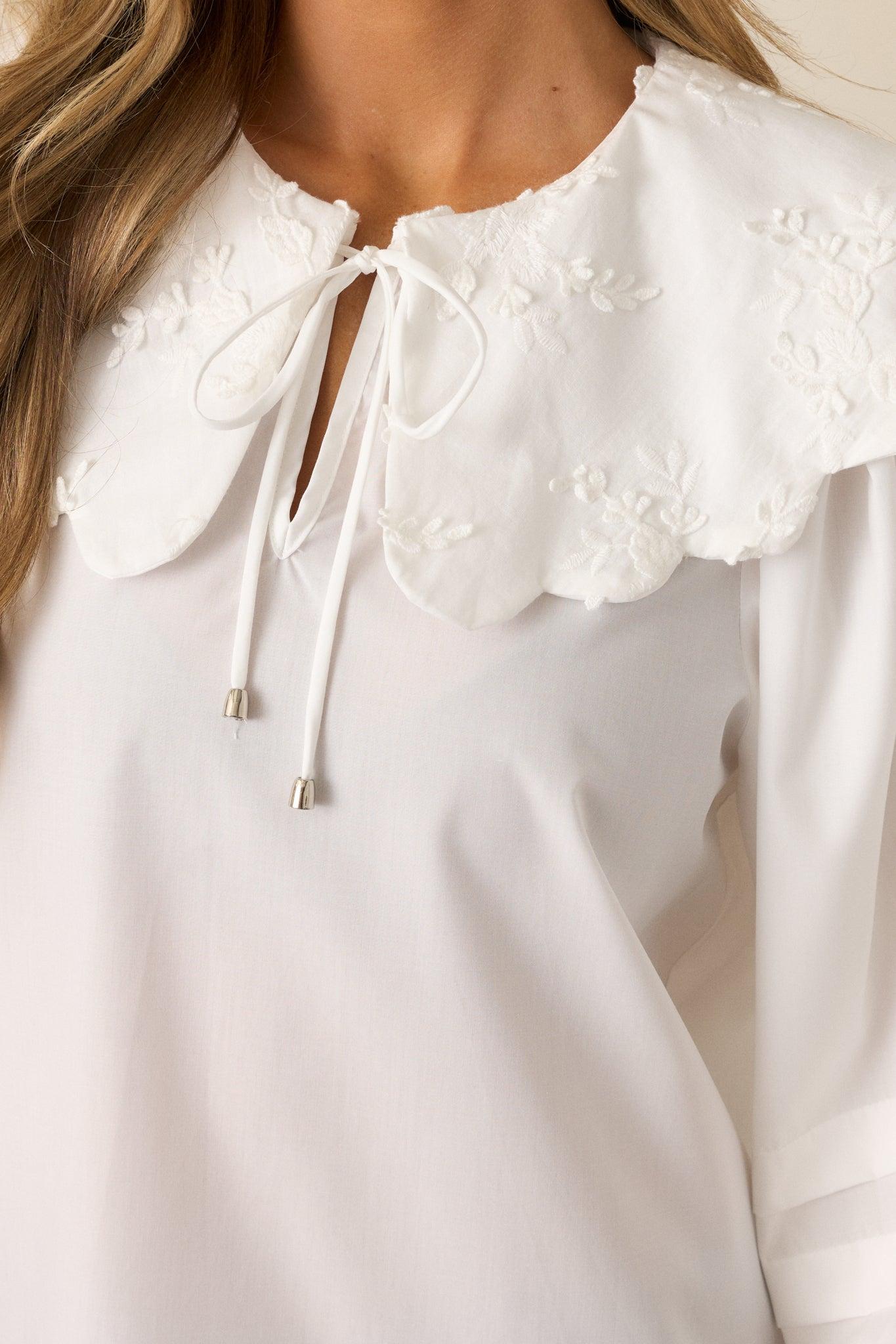 Walk With Me Ivory Floral Embroidered Blouse Product Image