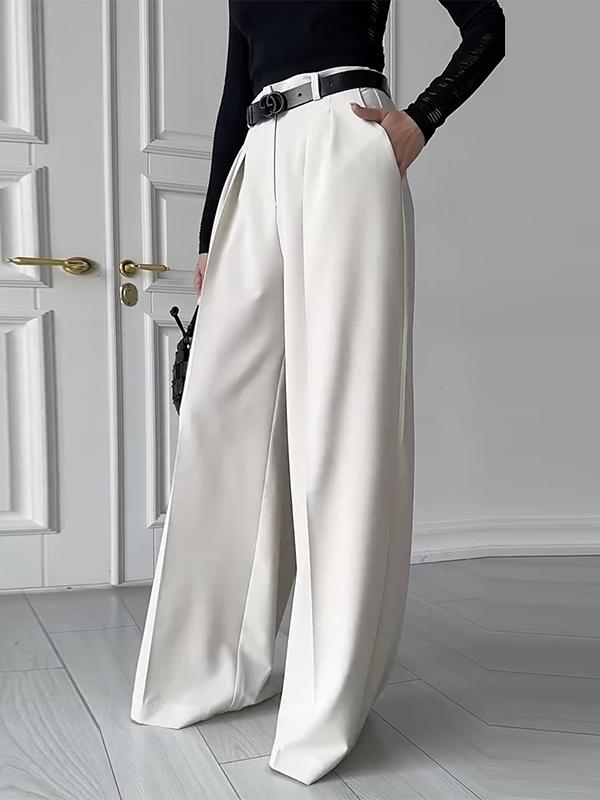 High Waisted Loose Pleated Solid Color Split-Joint Suit Pants Trousers Product Image