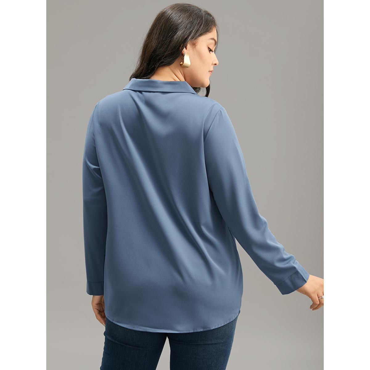 Plus Size Stone Anti-Wrinkle Plain V Neck Plicated Detail Blouse Women Office Long Sleeve V-neck Work Blouses BloomChic 26/4X Product Image