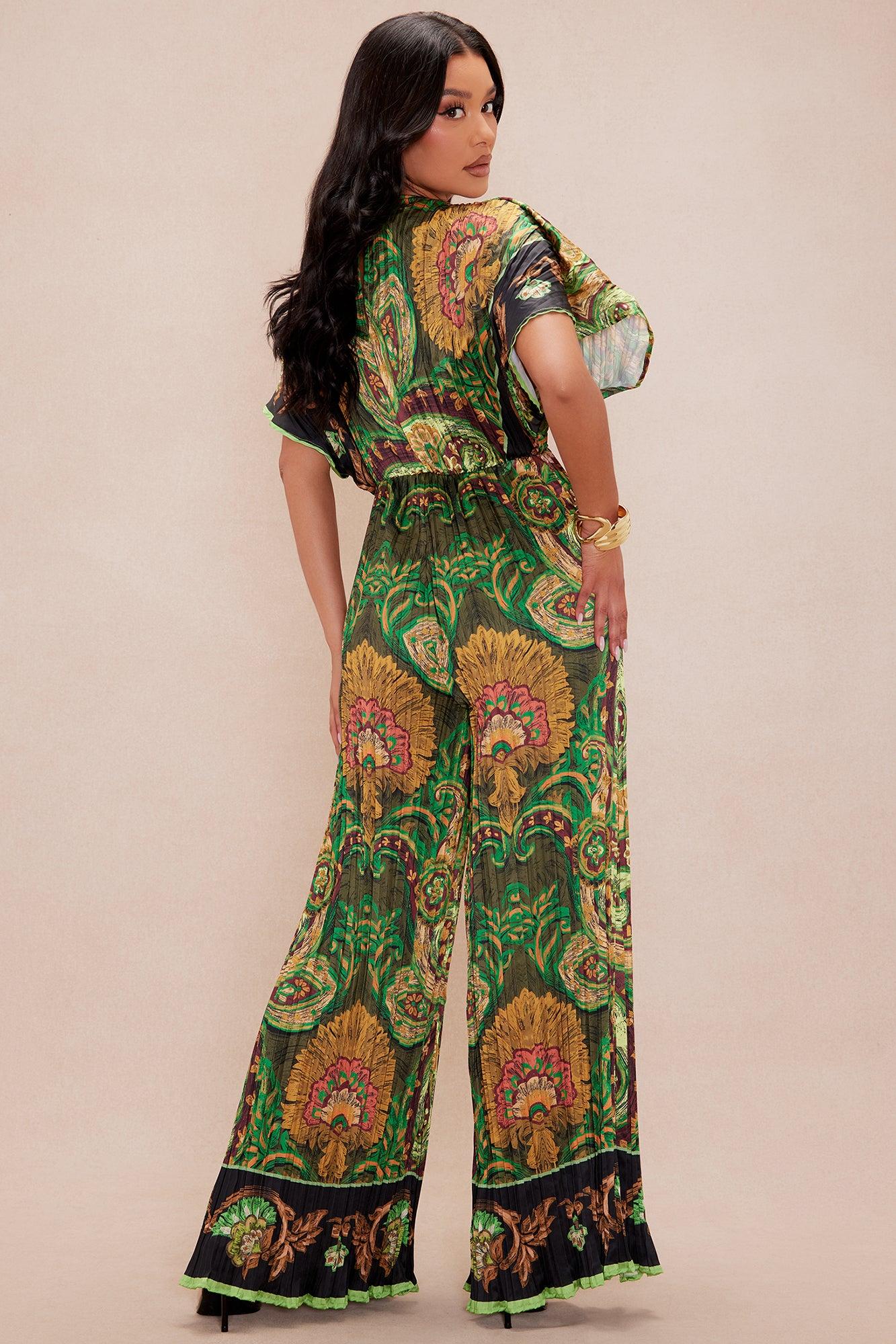 Kamari Pleated Wide Leg Jumpsuit - Olive/combo Product Image