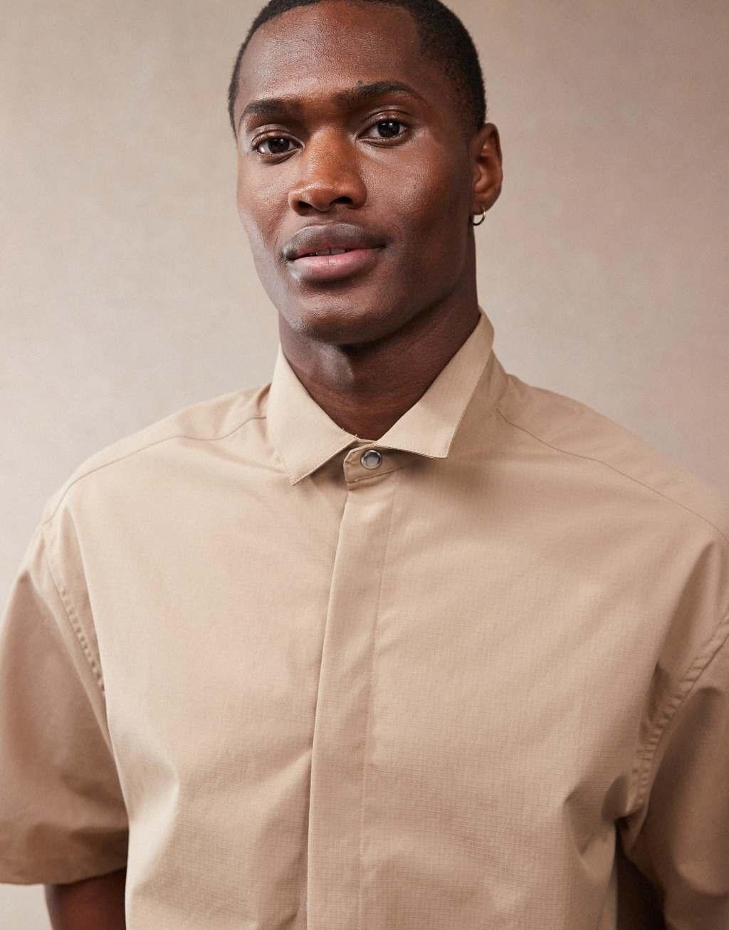 ASOS DESIGN boxy oversized shirt in beige Product Image