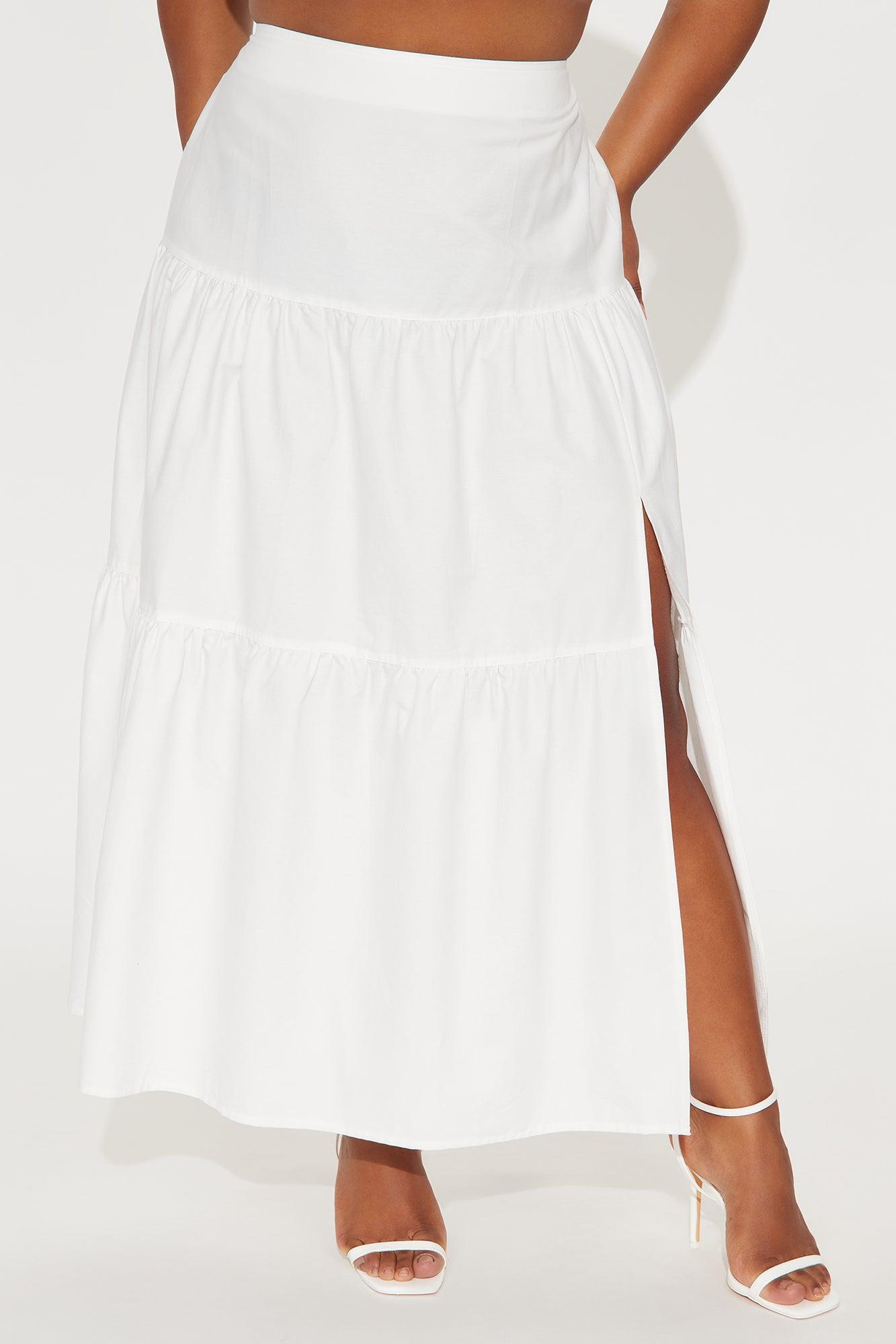 Zoey Poplin Tiered Maxi Skirt - White Product Image