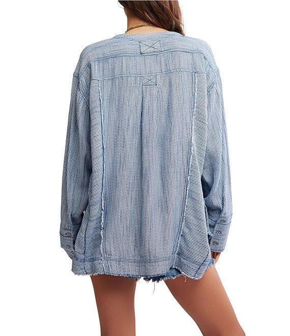 Free People By The Shore Stripe Printed V-Neck Long Sleeve Shirt Product Image