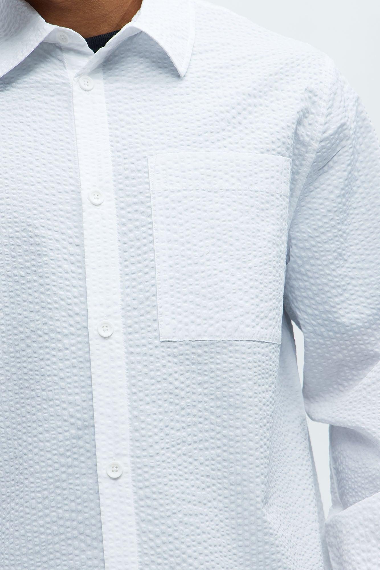 Seersucker Long Sleeve Button Up Shirt - White Product Image