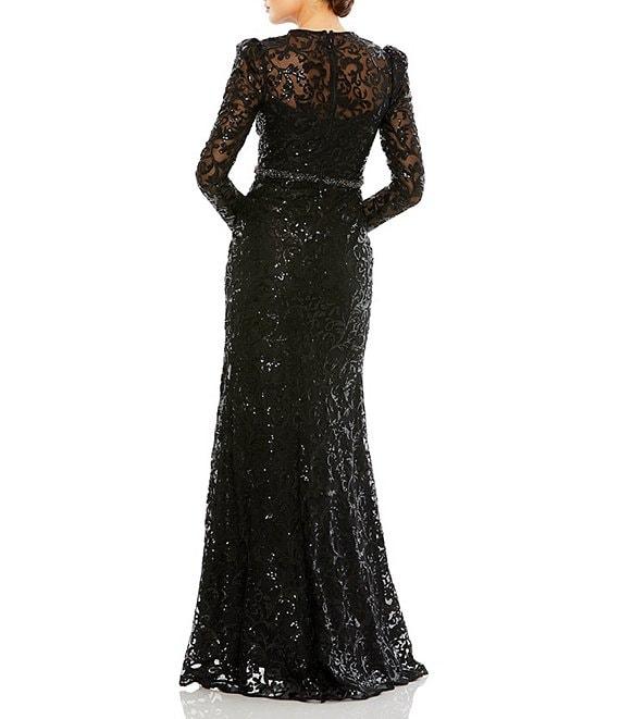 Mac Duggal Sequin Lace Crew Neck Long Sleeve Gown Product Image